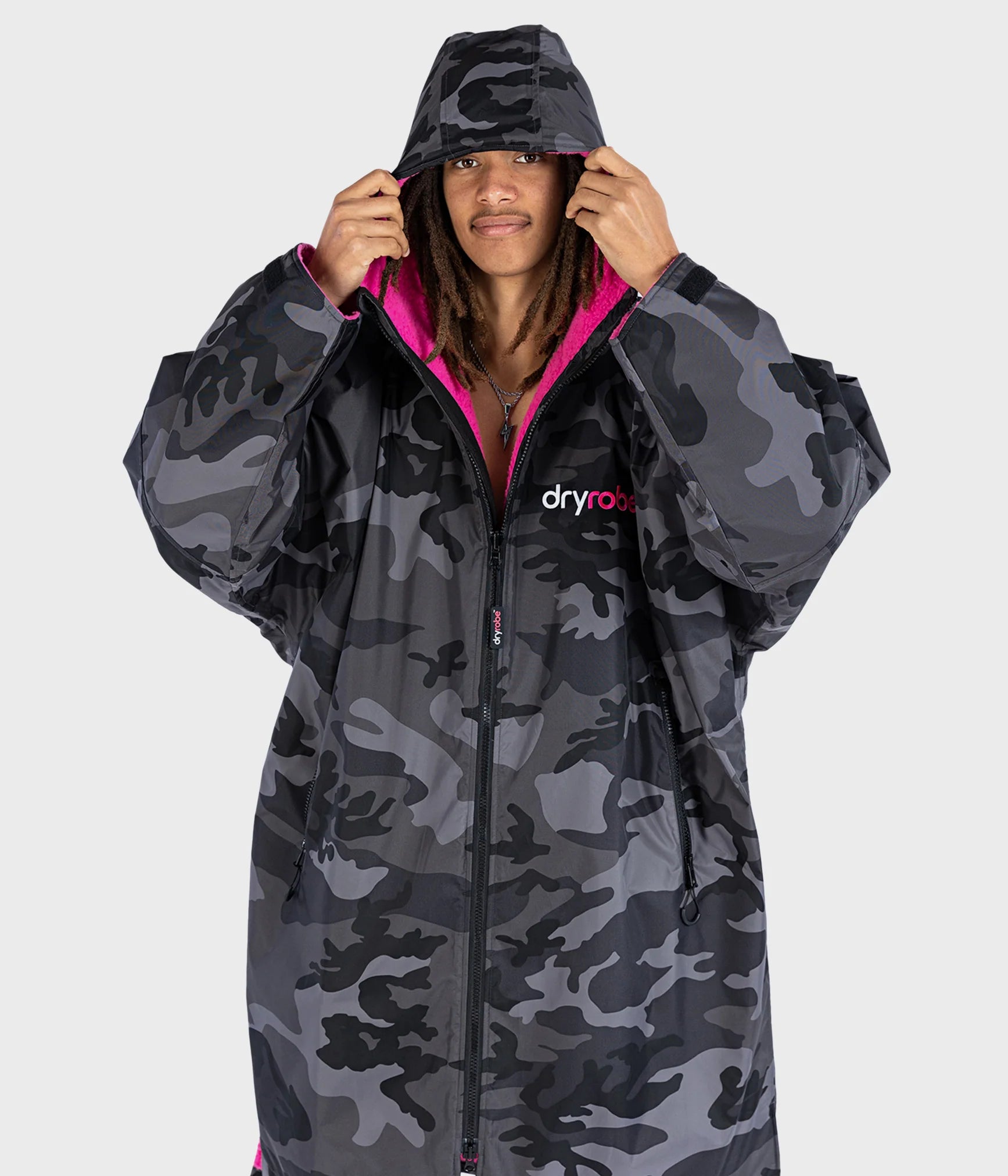Dryrobe advance long sleeve poncho | adults | black camo pink - recycled