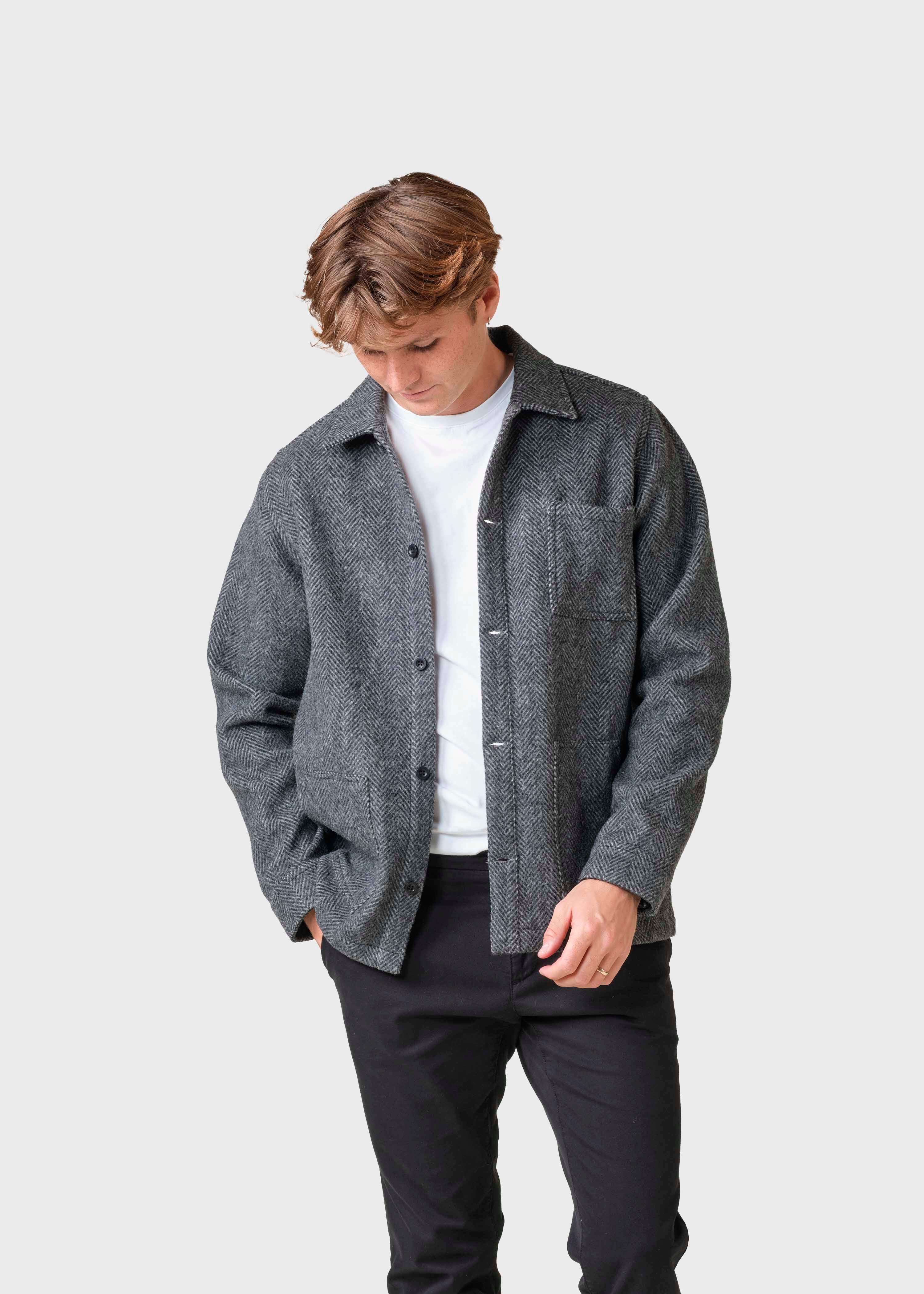 Hans Herringbone Overshirt - Anthracite/black