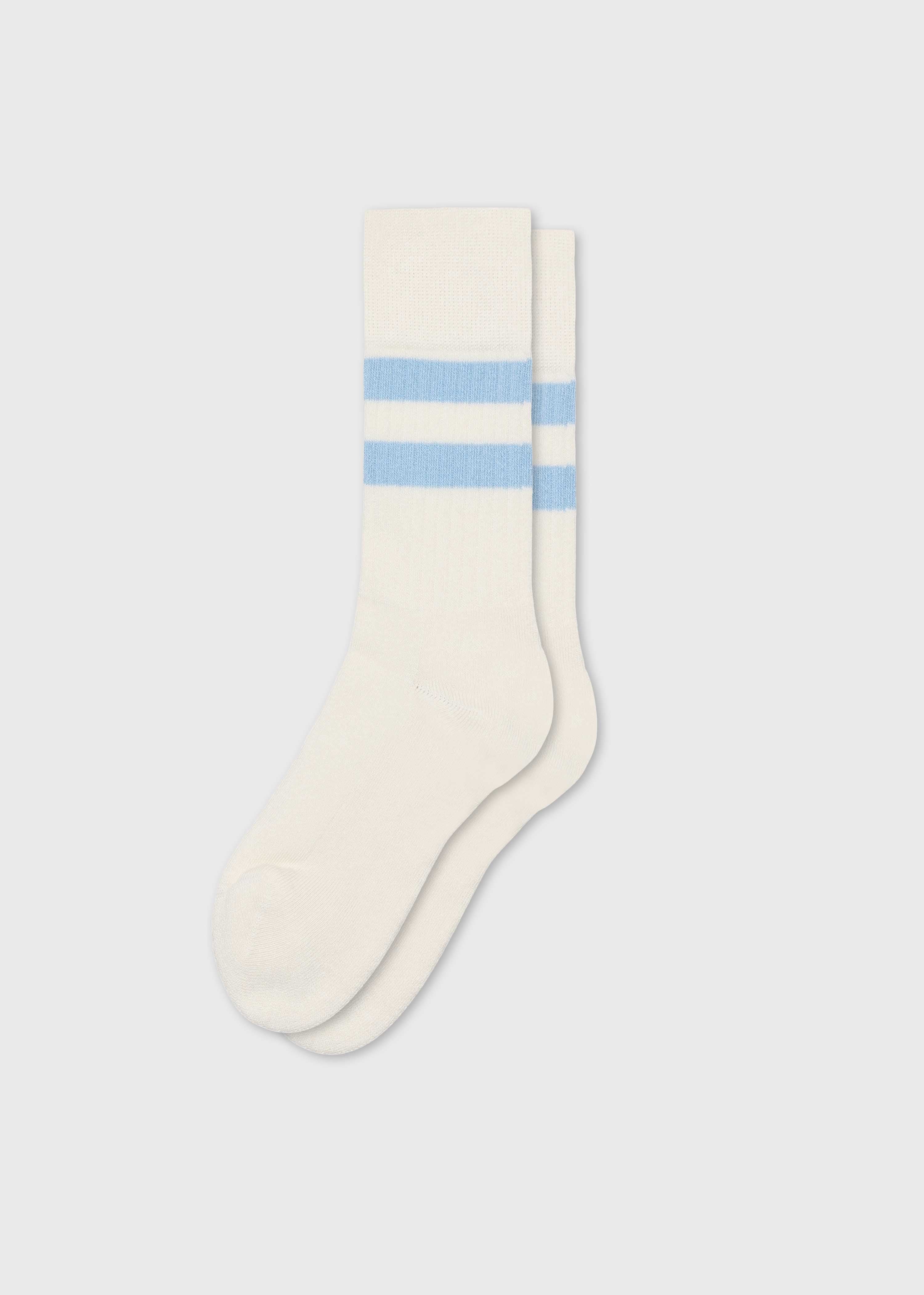 Retro Cotton Sock - Cream/light Blue