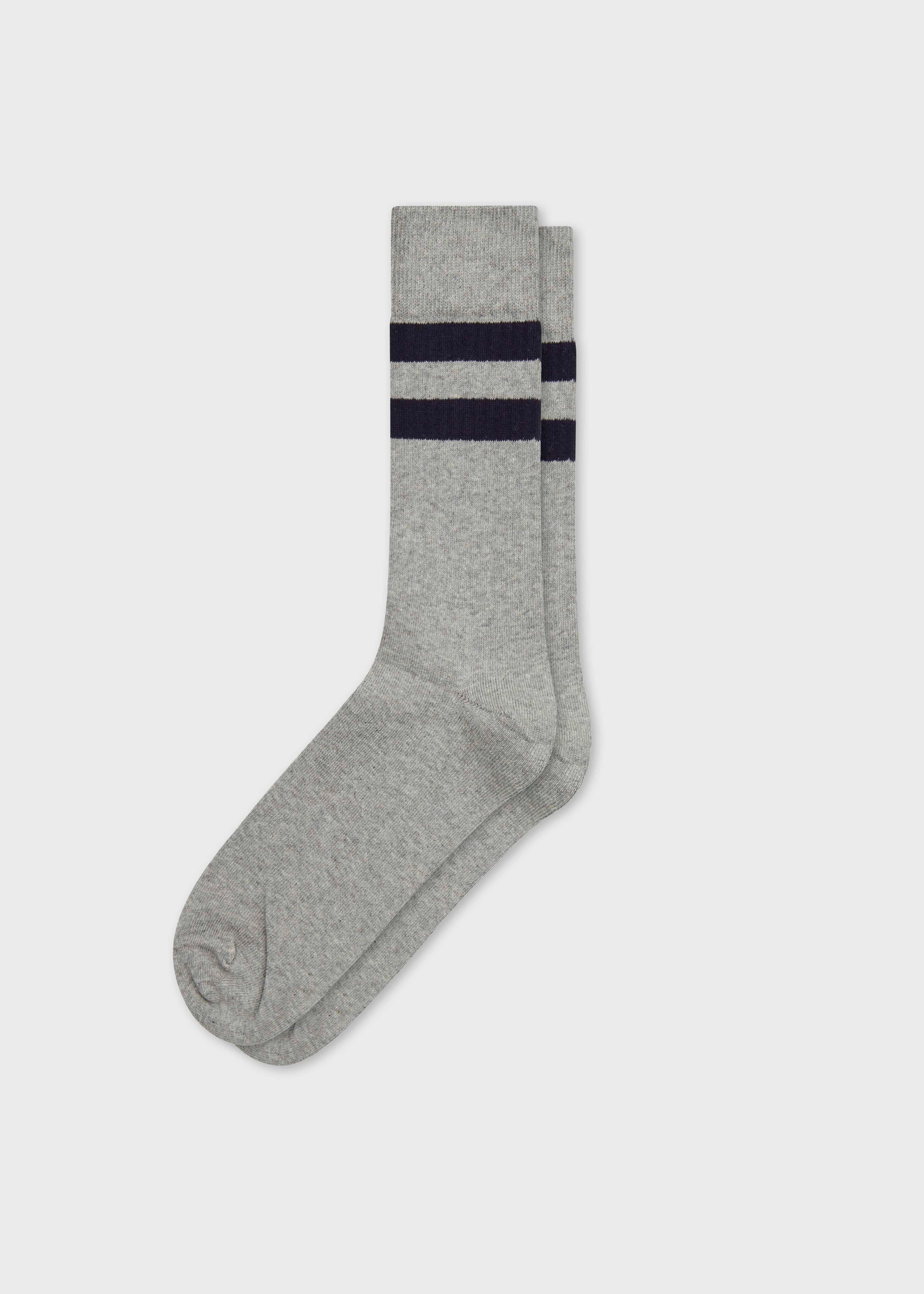 Retro Cotton Sock - Light Grey/navy