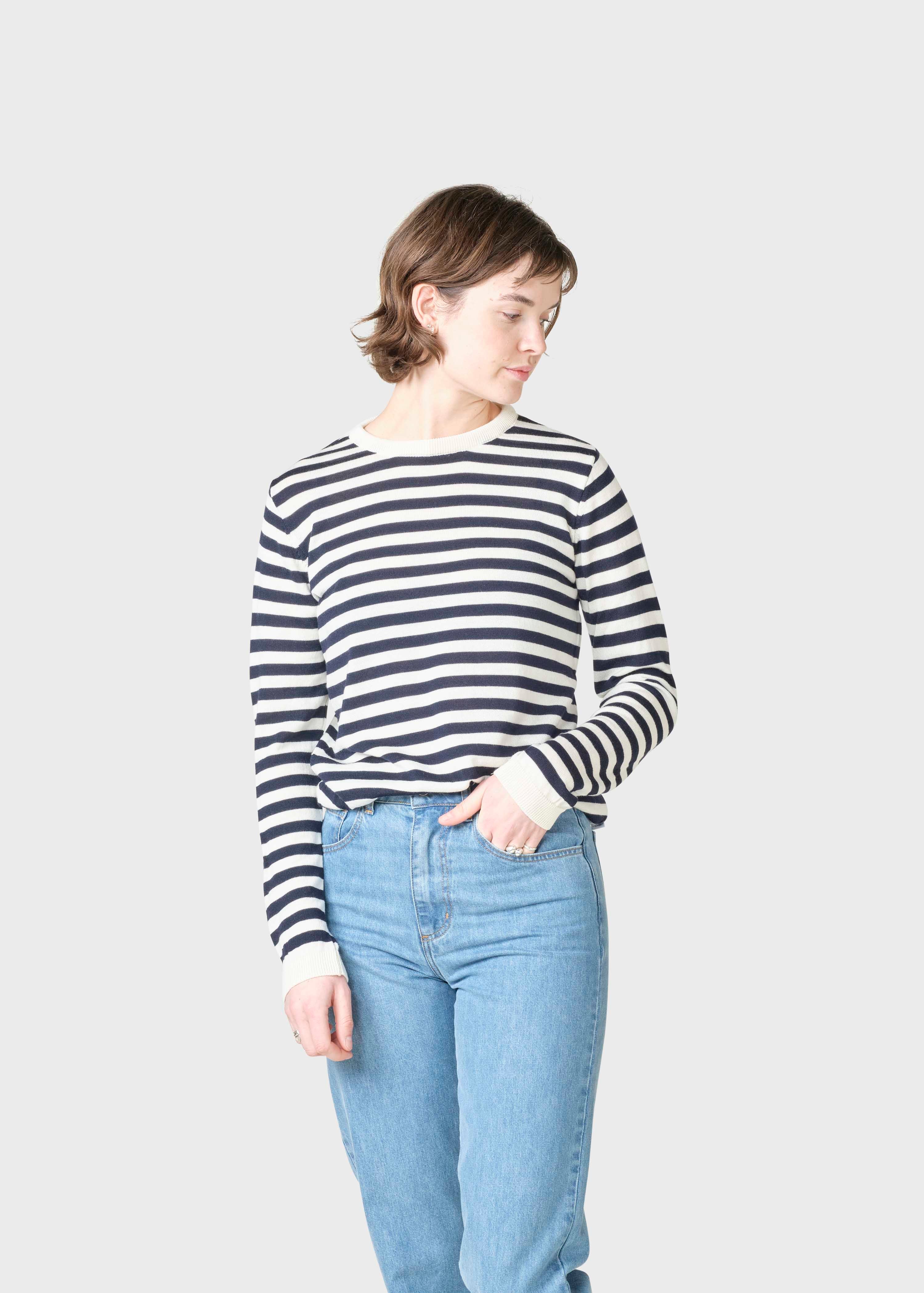 Womens Basic Stripe Merino Knit - Cream/navy