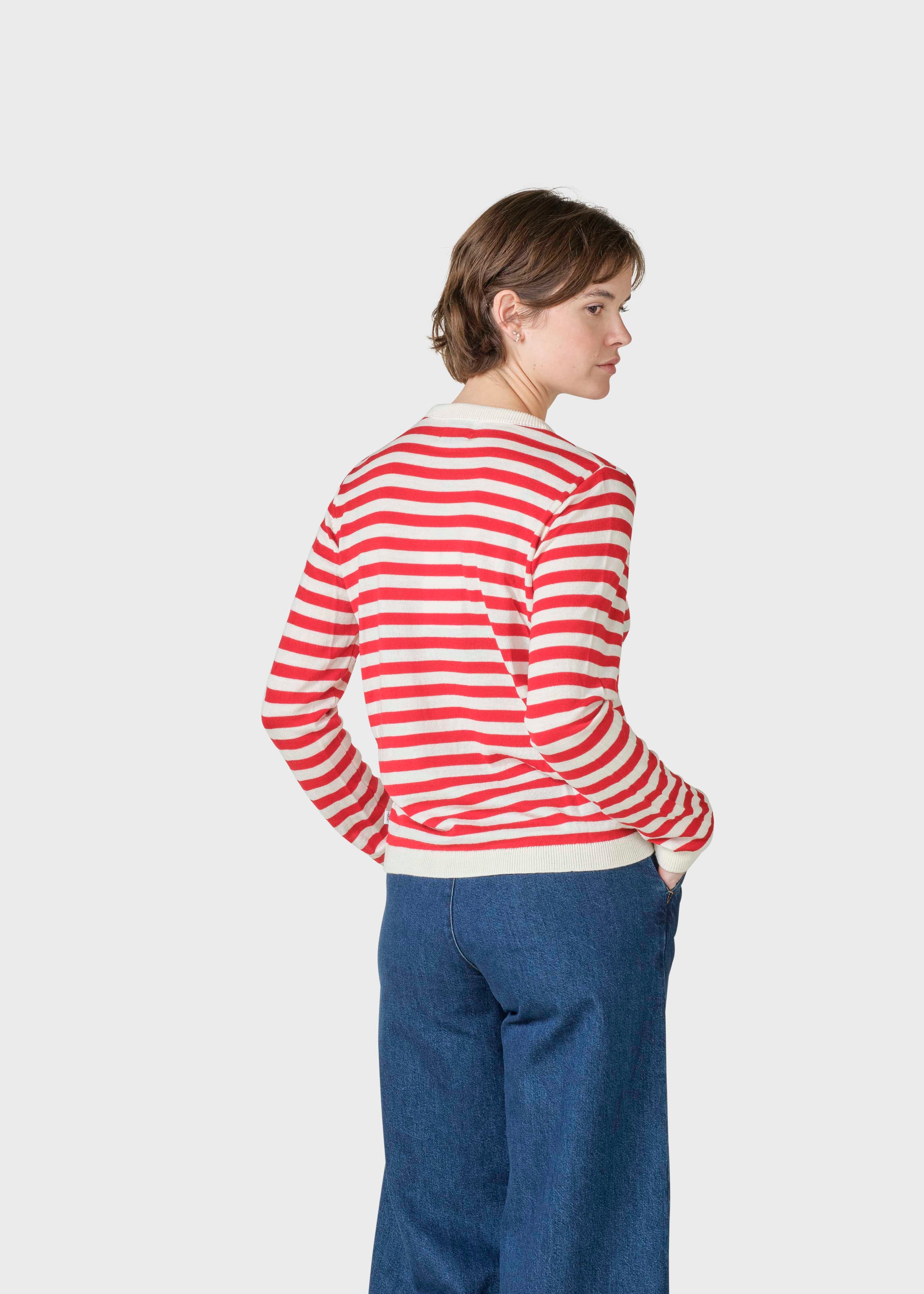 Womens Basic Stripe Merino Knit - Cream/red