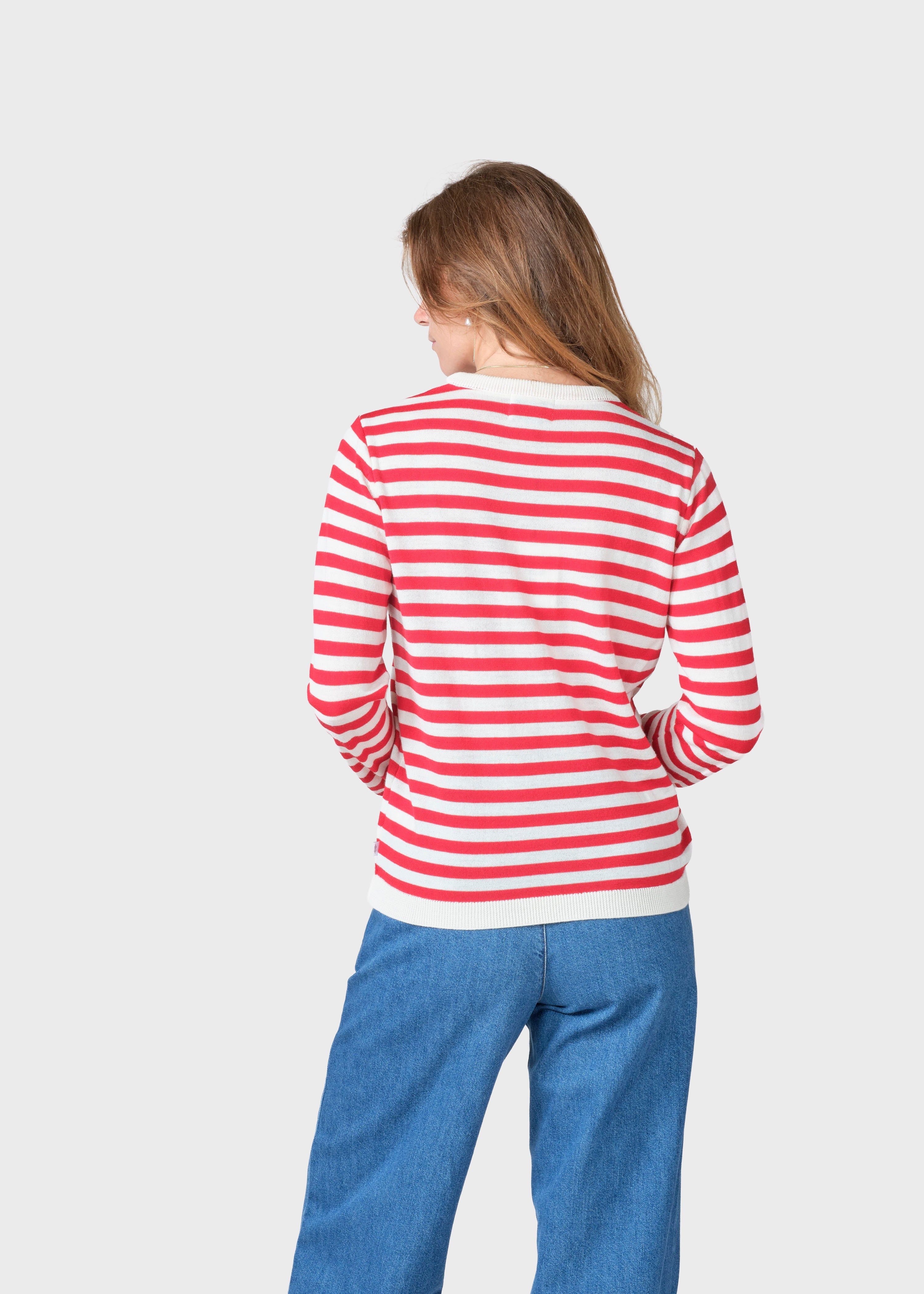 Womens Basic Stripe Merino Knit - Cream/red