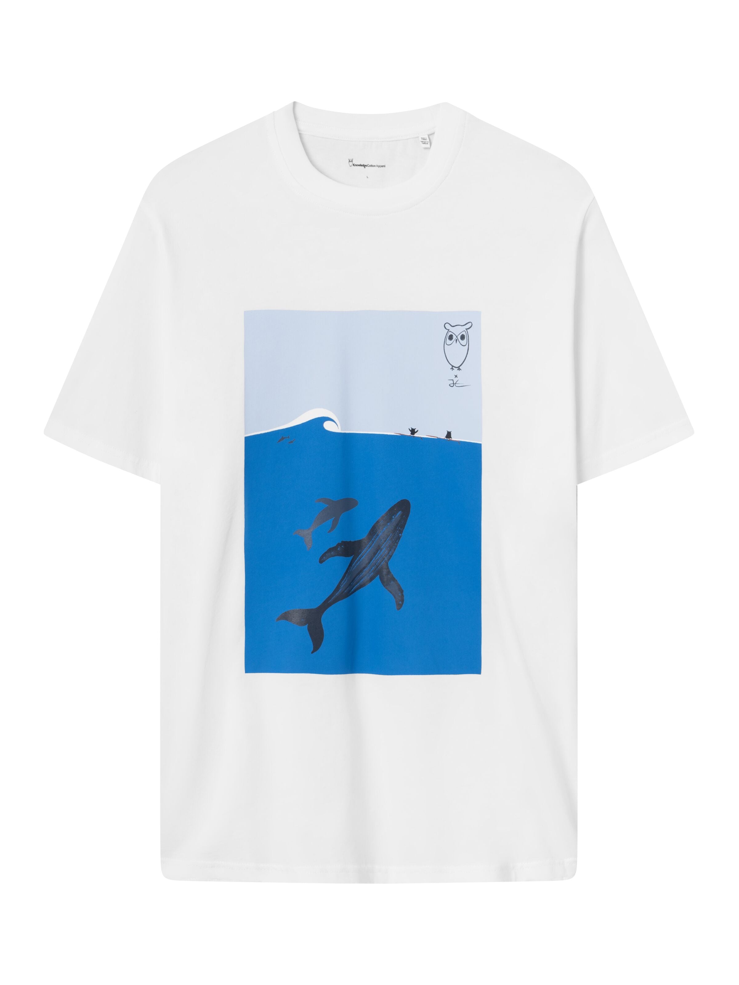 KnowledgeCotton Apparel - Regular whale front print t-shirt - GOTS/Vegan - Bright White
