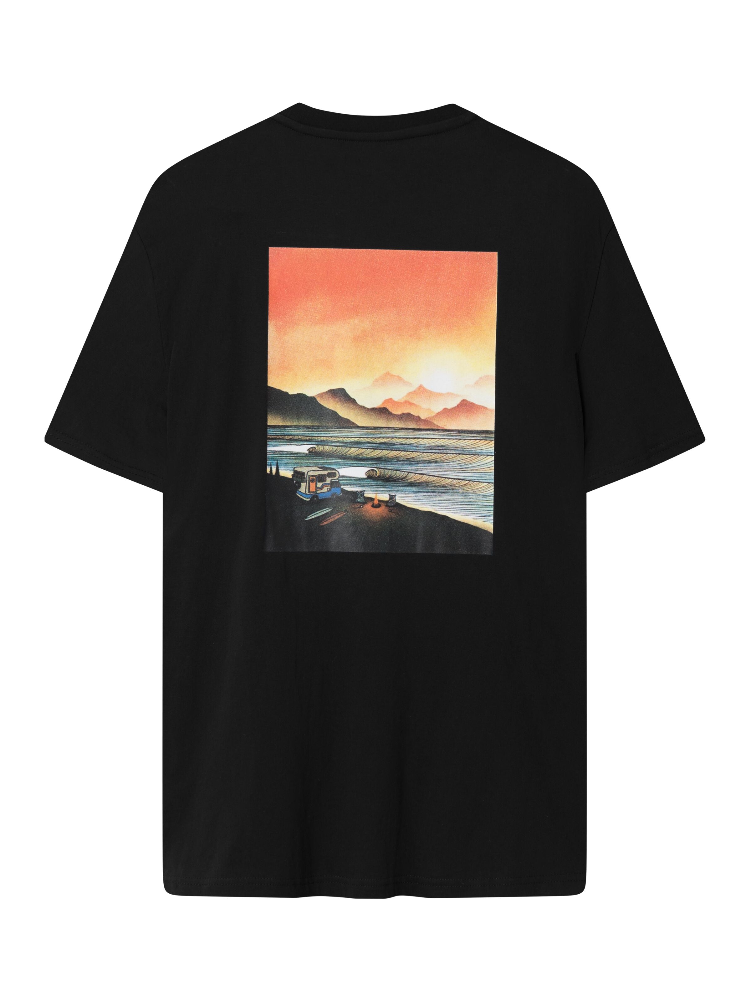 KnowledgeCotton Apparel - Loose camp front print t-shirt - GOTS - Black Jet