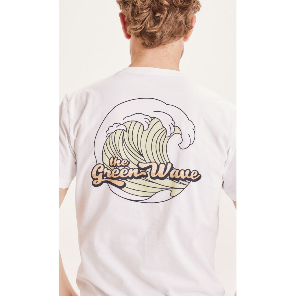 KnowledgeCotton Apparel Alder The Green Wave T-Shirt - GOTS/Vegan - Bright White
