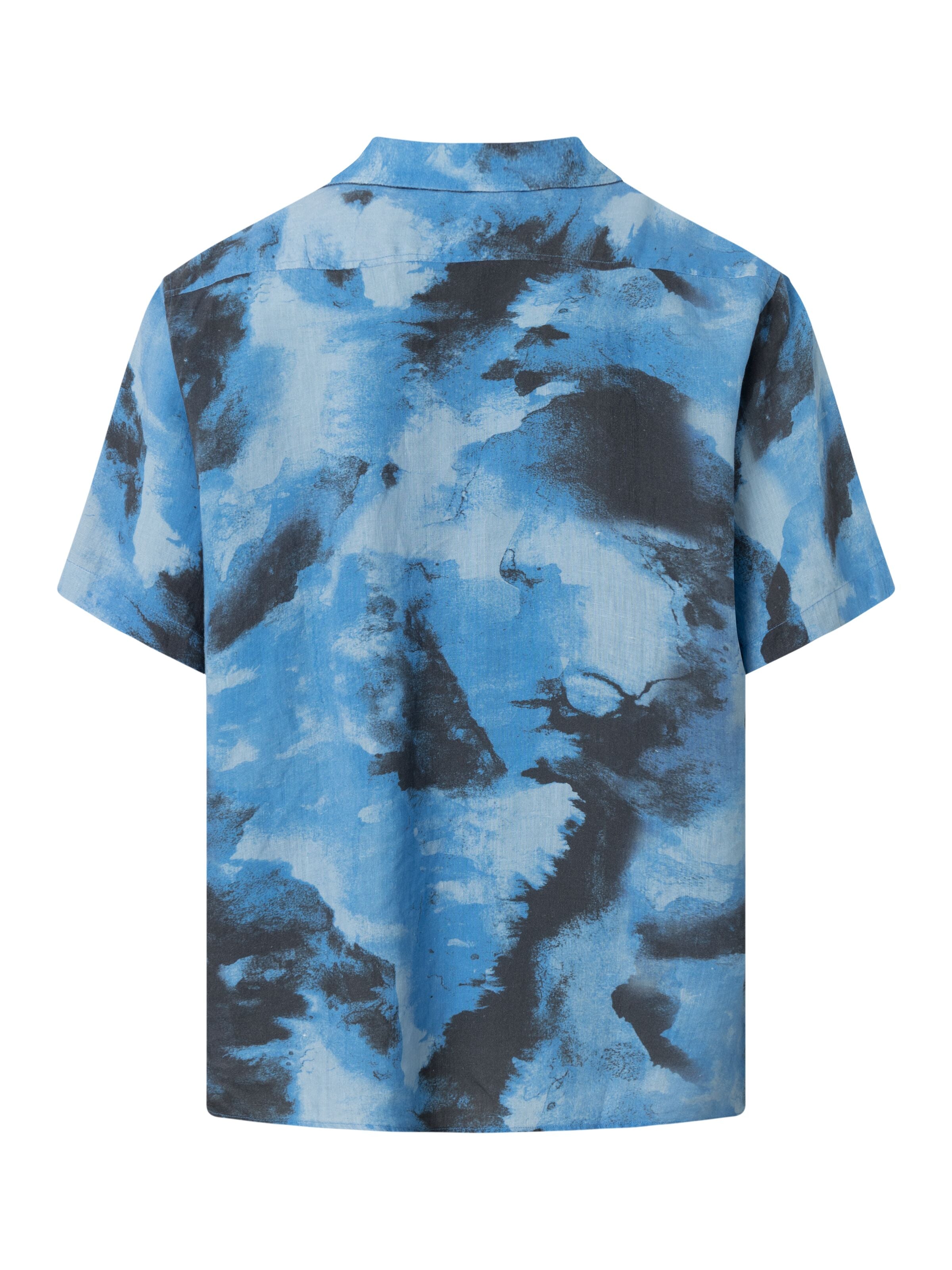 KnowledgeCotton Apparel - Boxed fit AOP kortärmad linneskjorta GOTS/Vegan