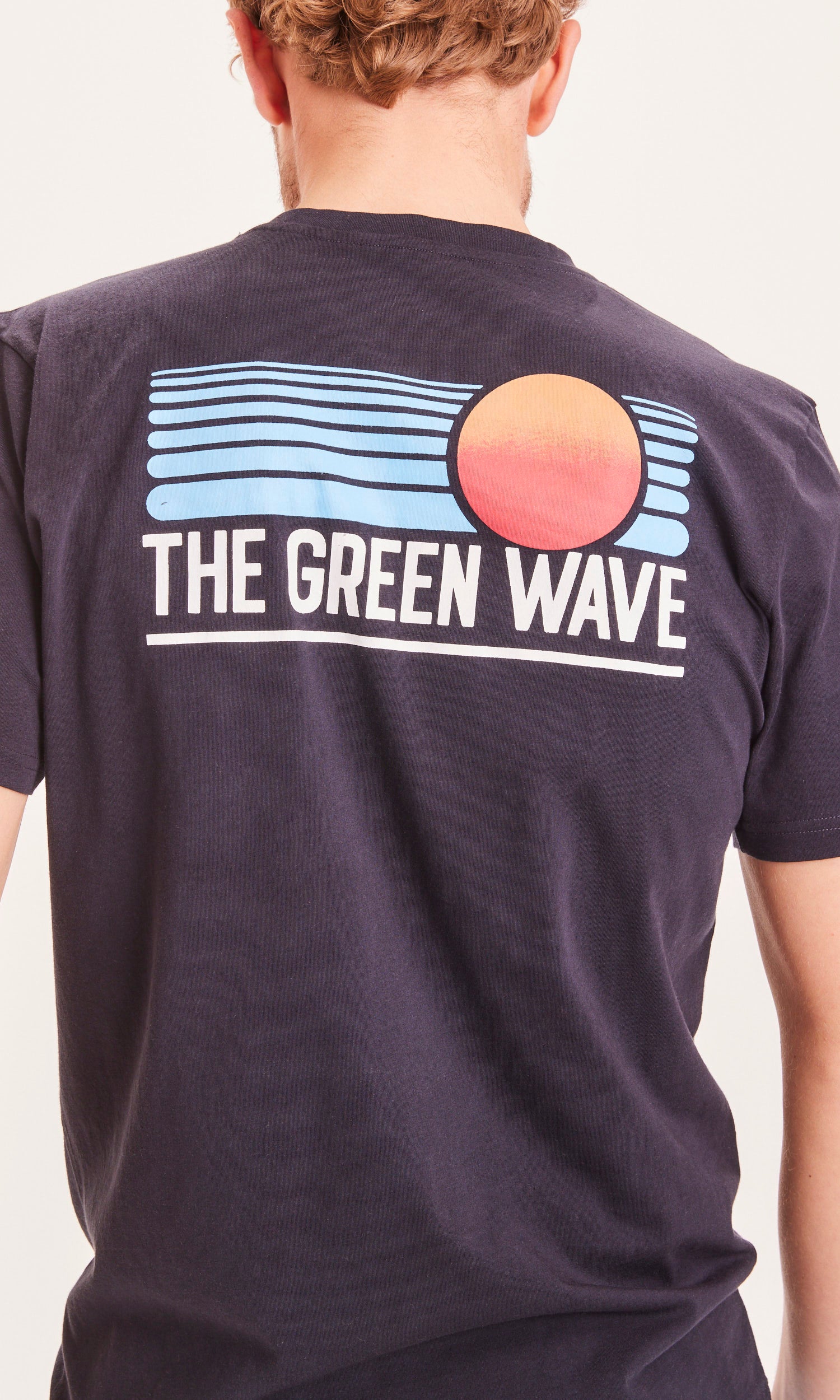 KnowledgeCotton Apparel - ALDER The Green Wave sunset tee - GOTS/Vegan - Total Eclipse