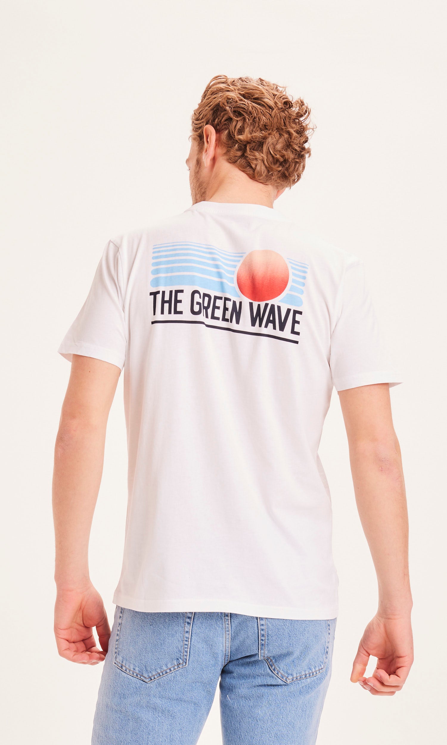KnowledgeCotton Apparel – ALDER The Green Wave Sunset T-Shirt – GOTS/Vegan – Hellweiß