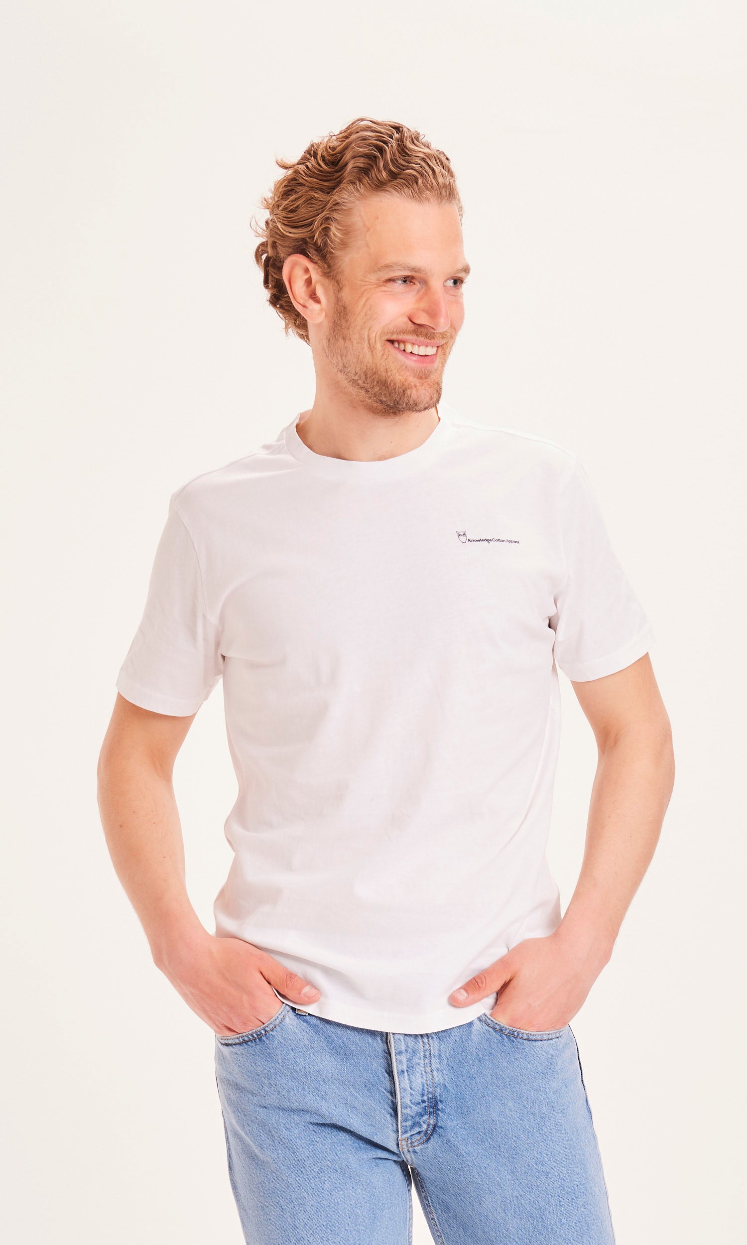 KnowledgeCotton Apparel – ALDER The Green Wave Sunset T-Shirt – GOTS/Vegan – Hellweiß