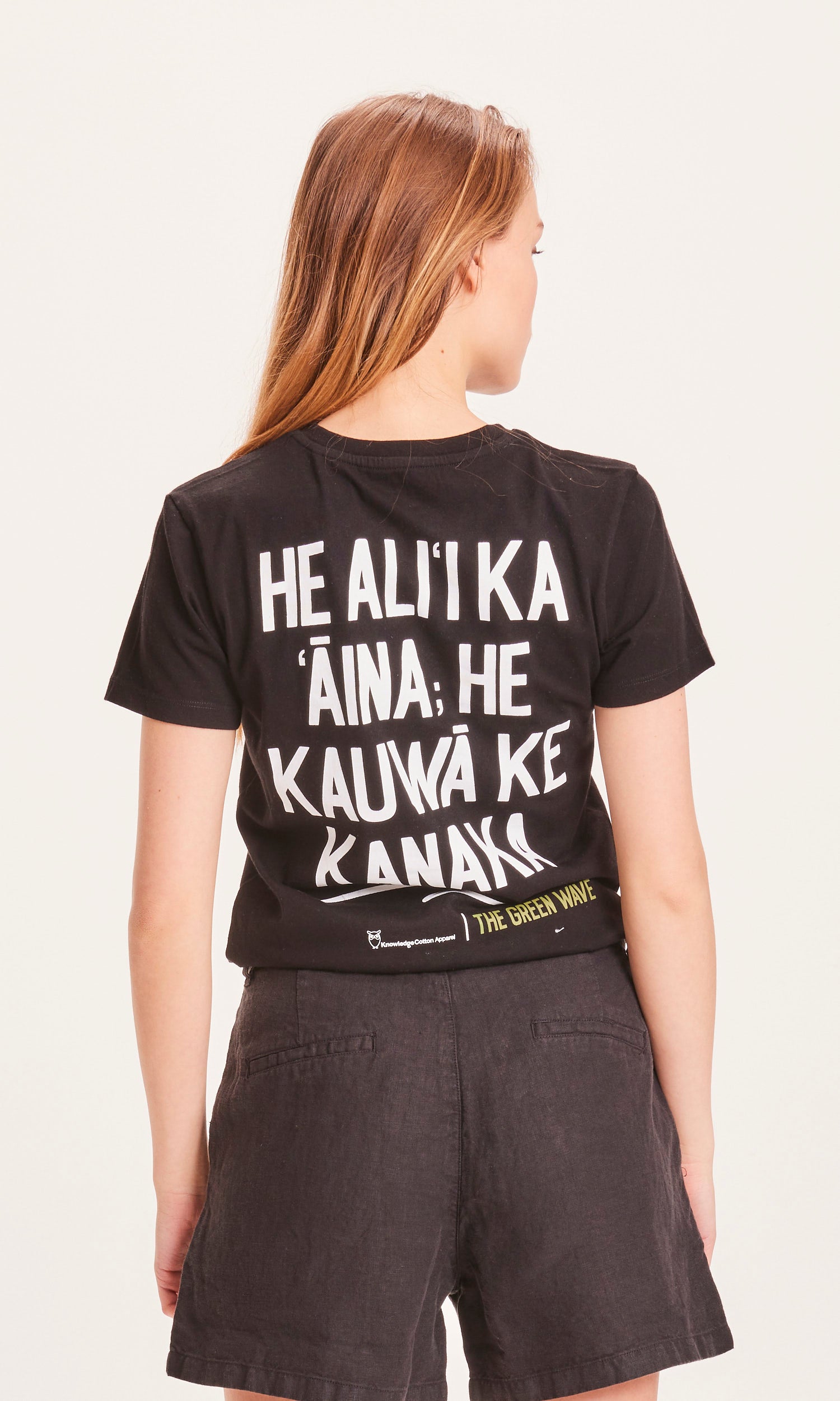 KnowledgeCotton Apparel - ROSA The Green Wave T-shirt - GOTS/Vegan- Black Jet