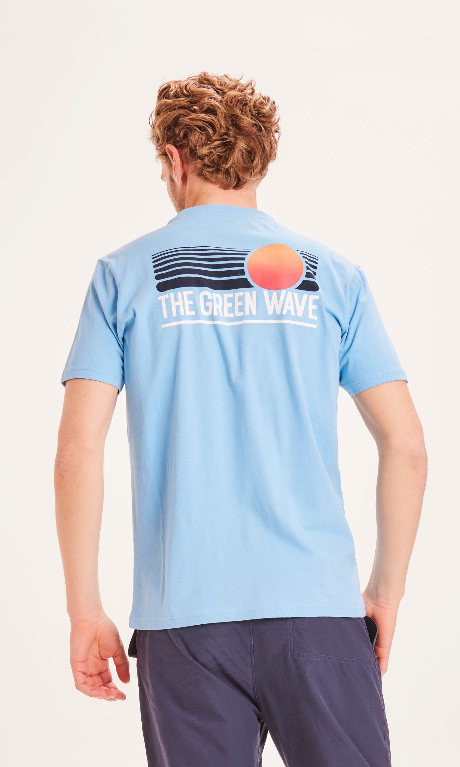 KnowledgeCotton Apparel – ALDER The Green Wave Sunset T-Shirt – GOTS/Vegan – Alaskan Blue