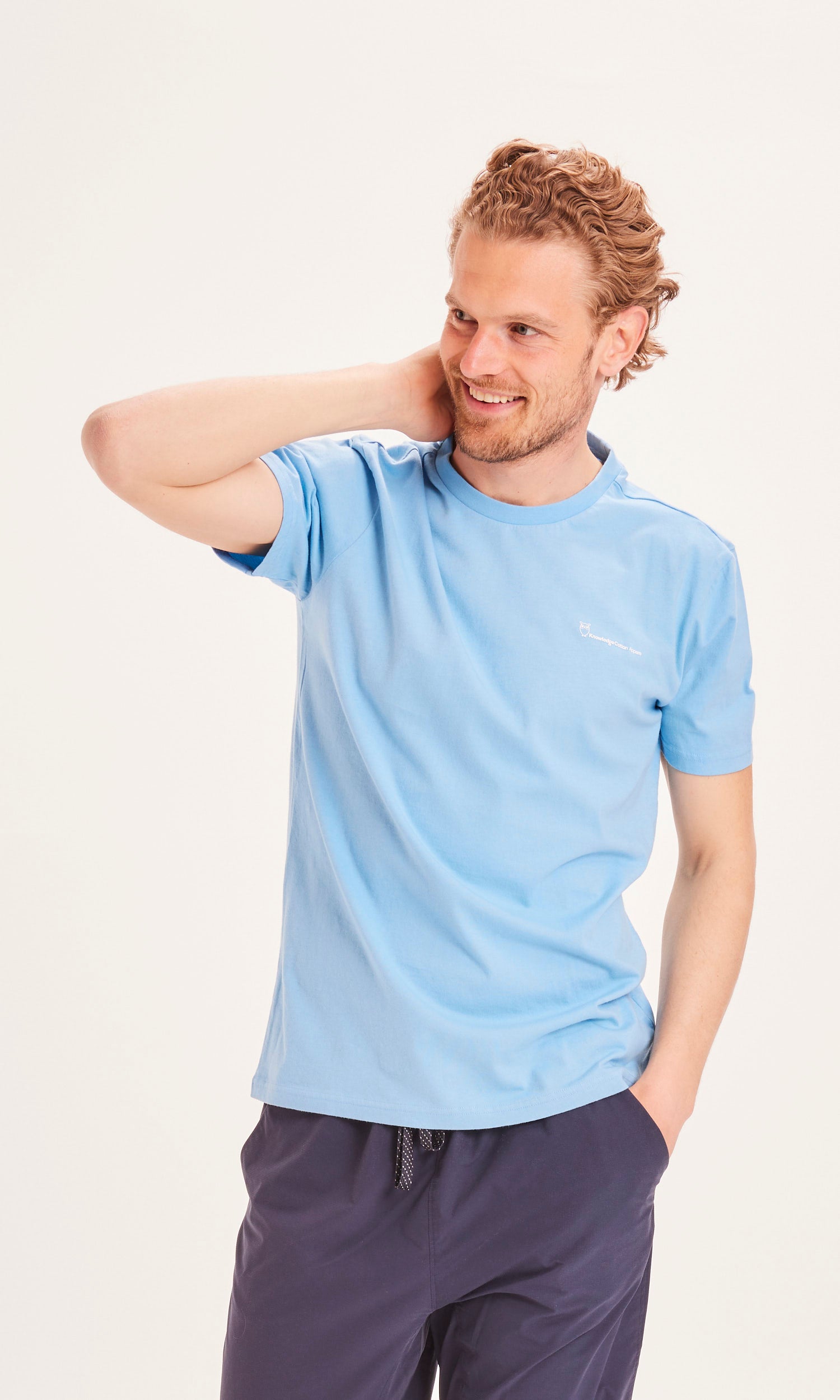 KnowledgeCotton Apparel – ALDER The Green Wave Sunset T-Shirt – GOTS/Vegan – Alaskan Blue