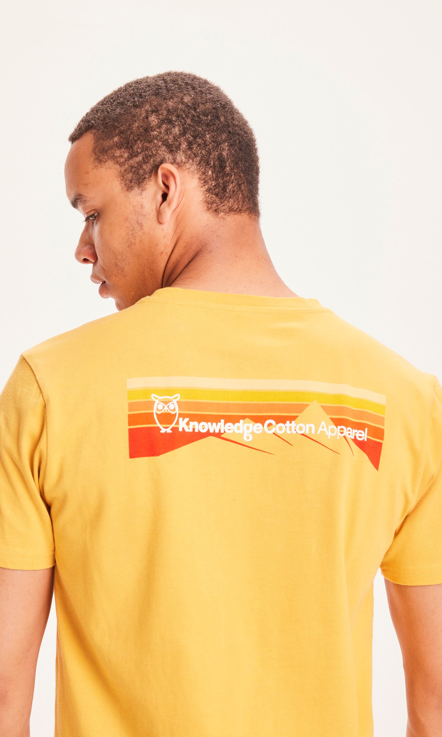 KnowledgeCotton Apparel ALDER trademark mountain back printed tee, Honey Gold