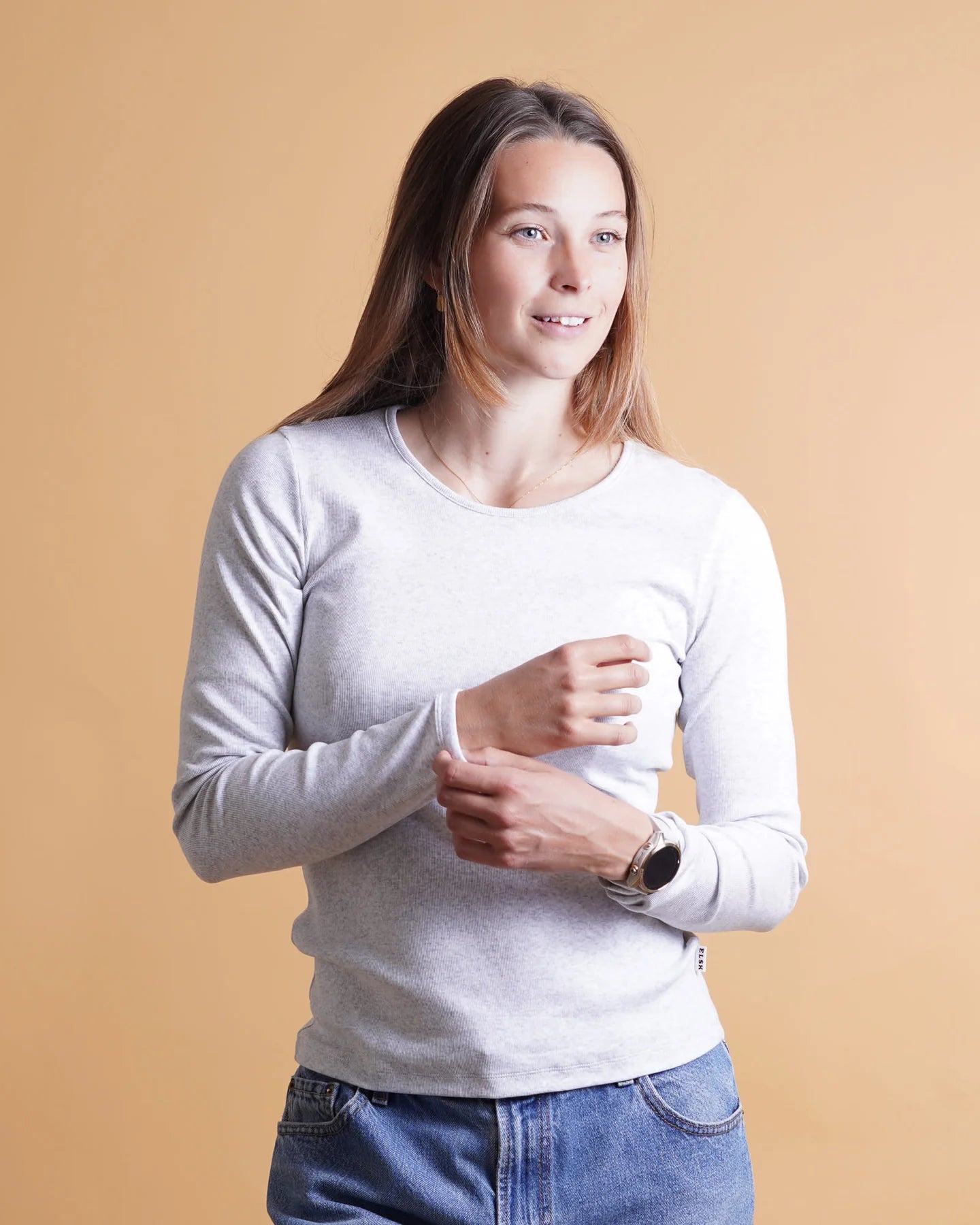 Geripptes Damen-Ls-T-Shirt