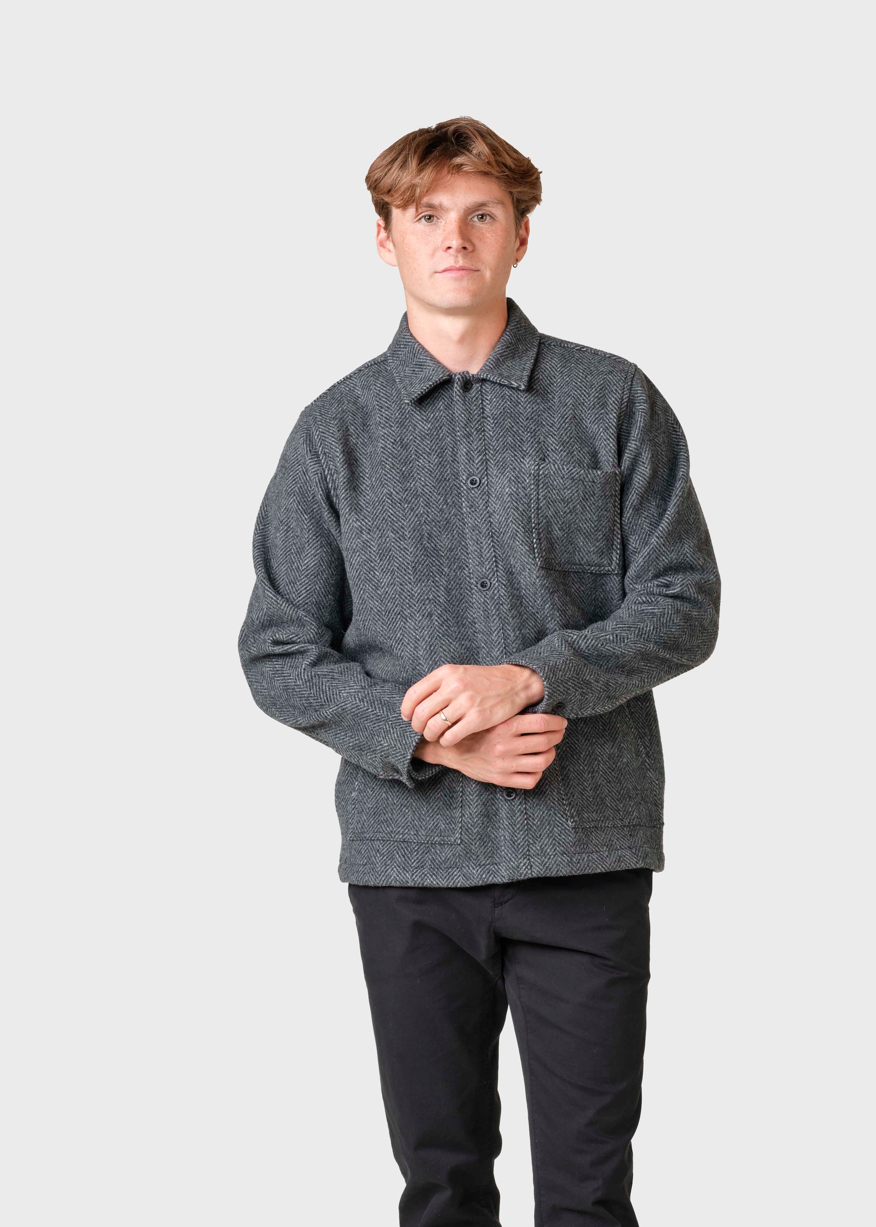 Hans Herringbone Overshirt - Anthracite/black