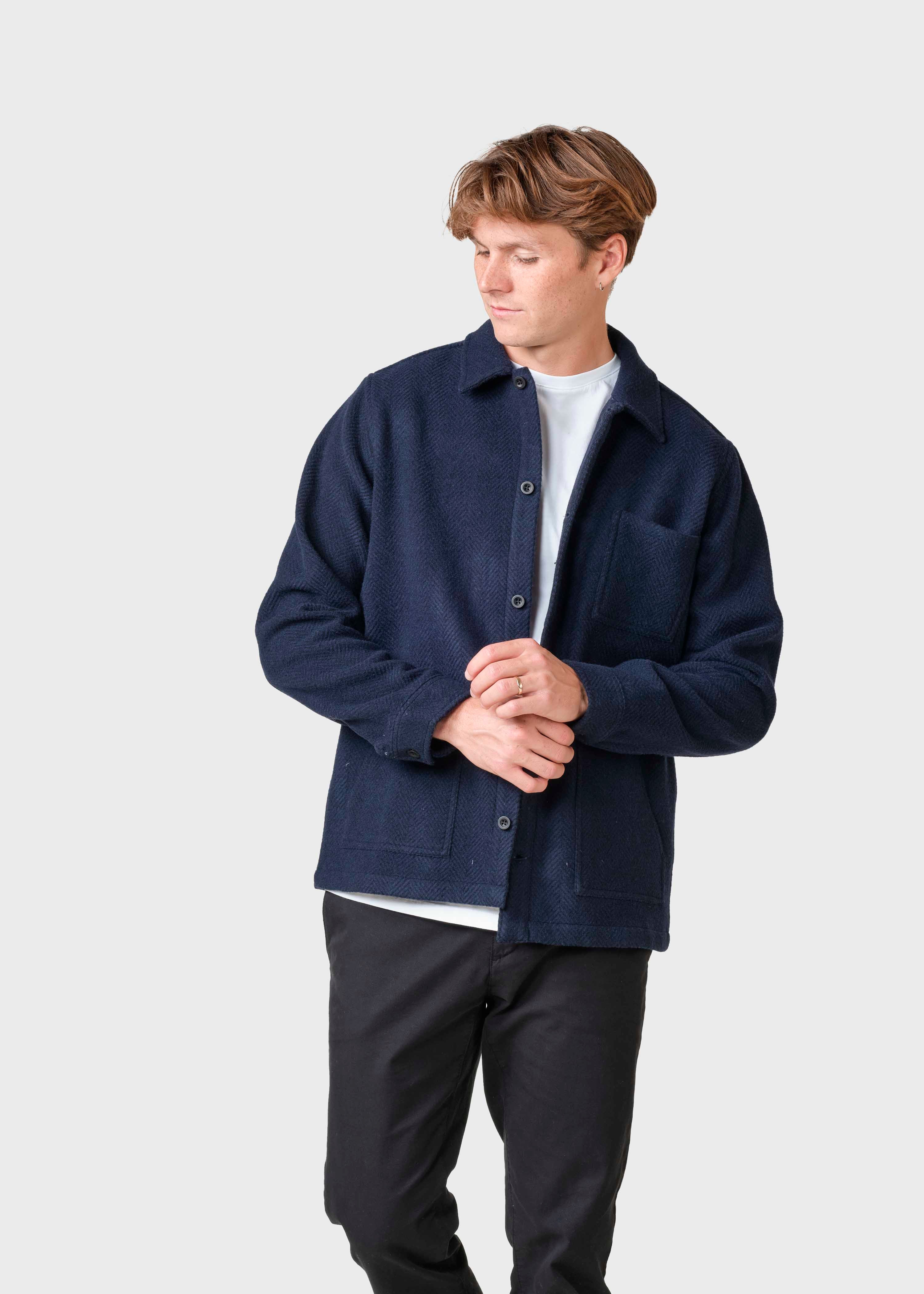 Hans Herringbone Overshirt - Navy/black