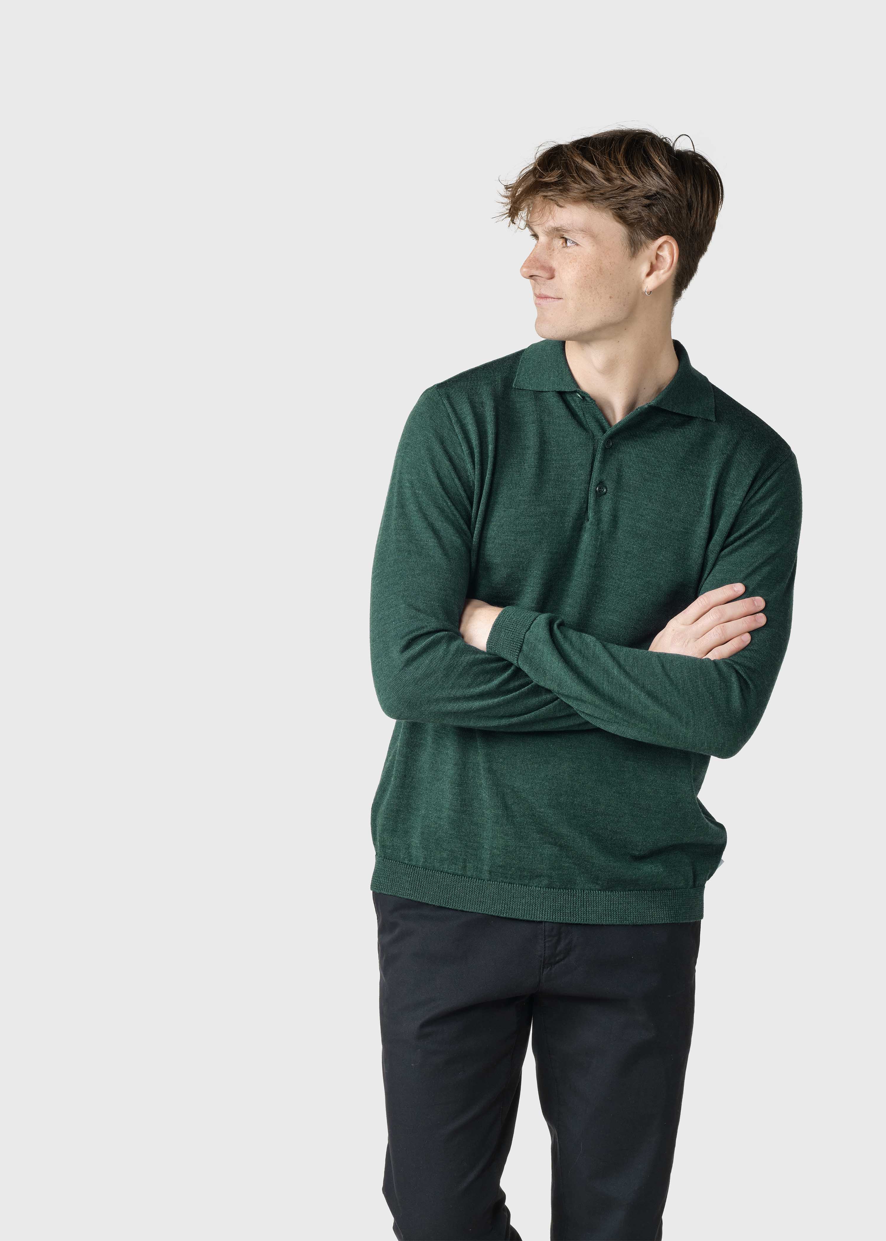 L/s Knit Polo - Moss Green