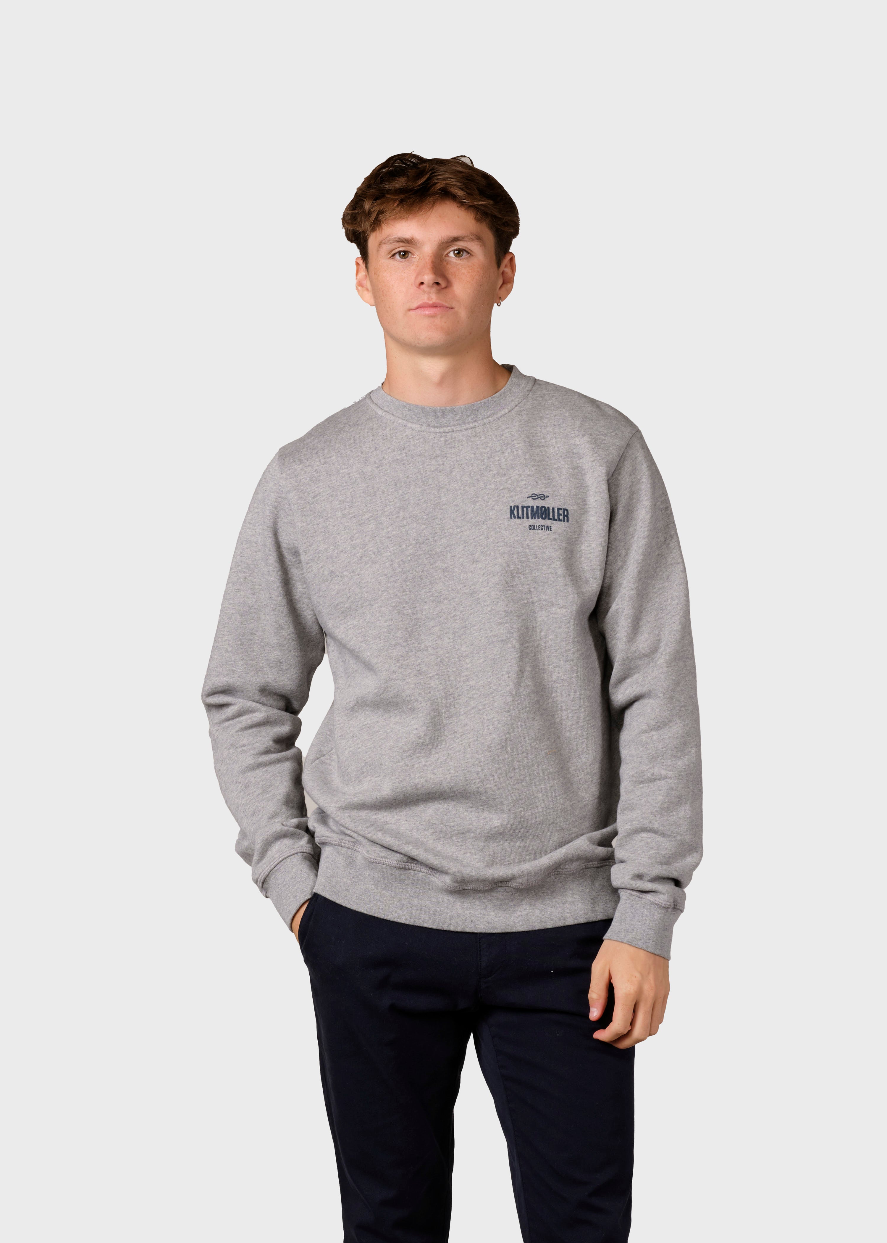 Mens Small Logo Crew - Grey Melange