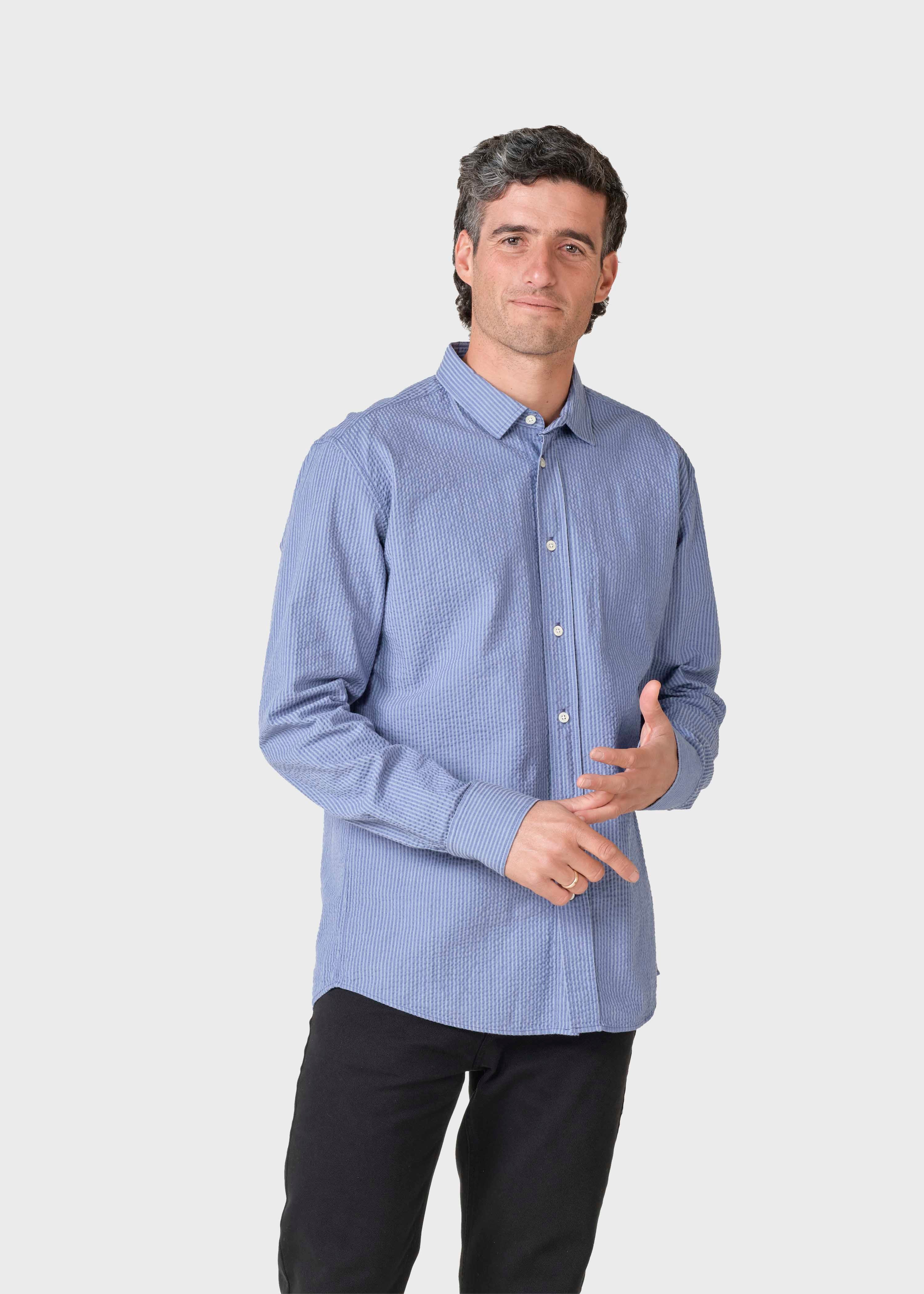 Morten Stripe Shirt - White/navy/light Blue Overdye