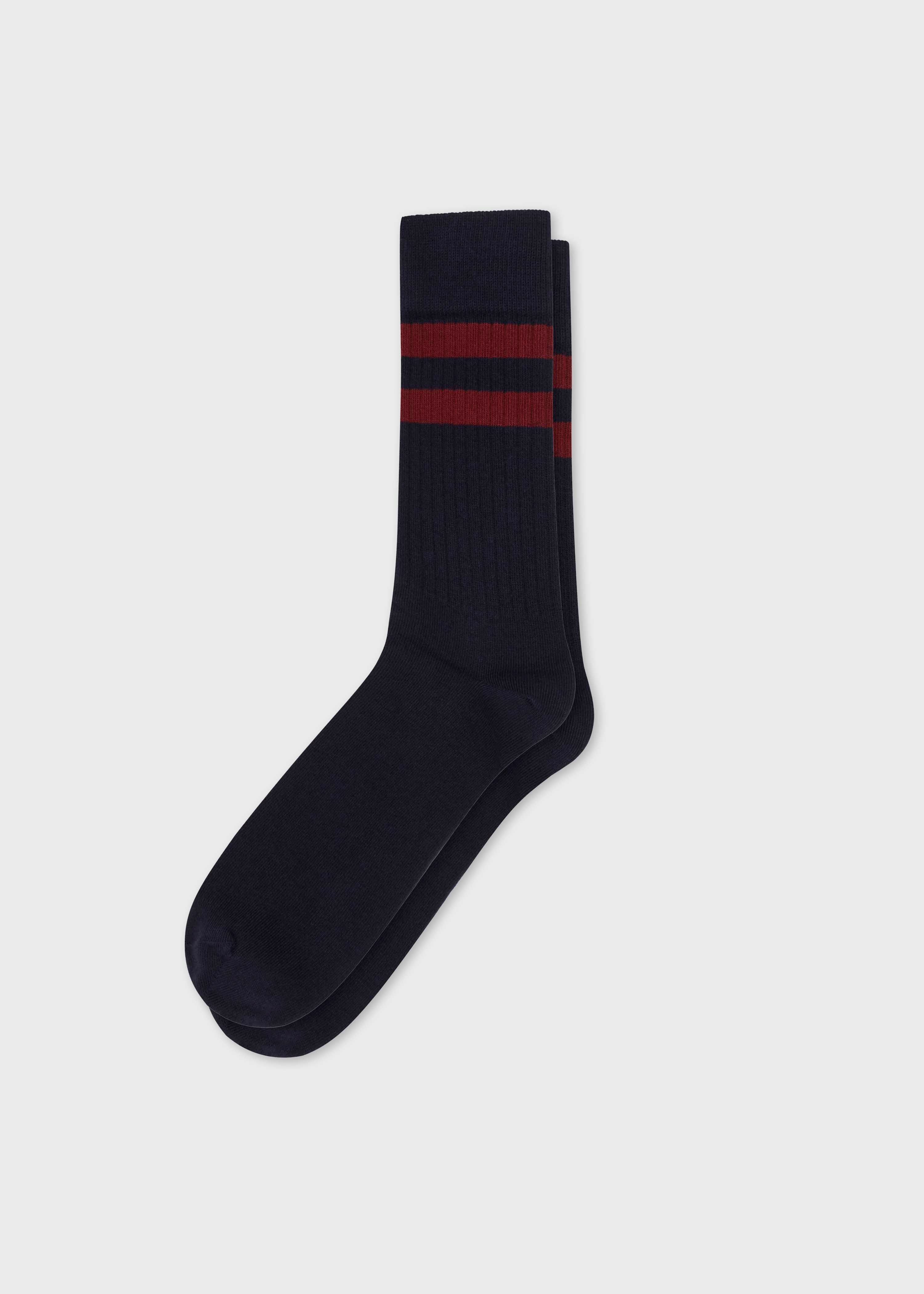 Retro Cotton Sock - Navy/clay Red