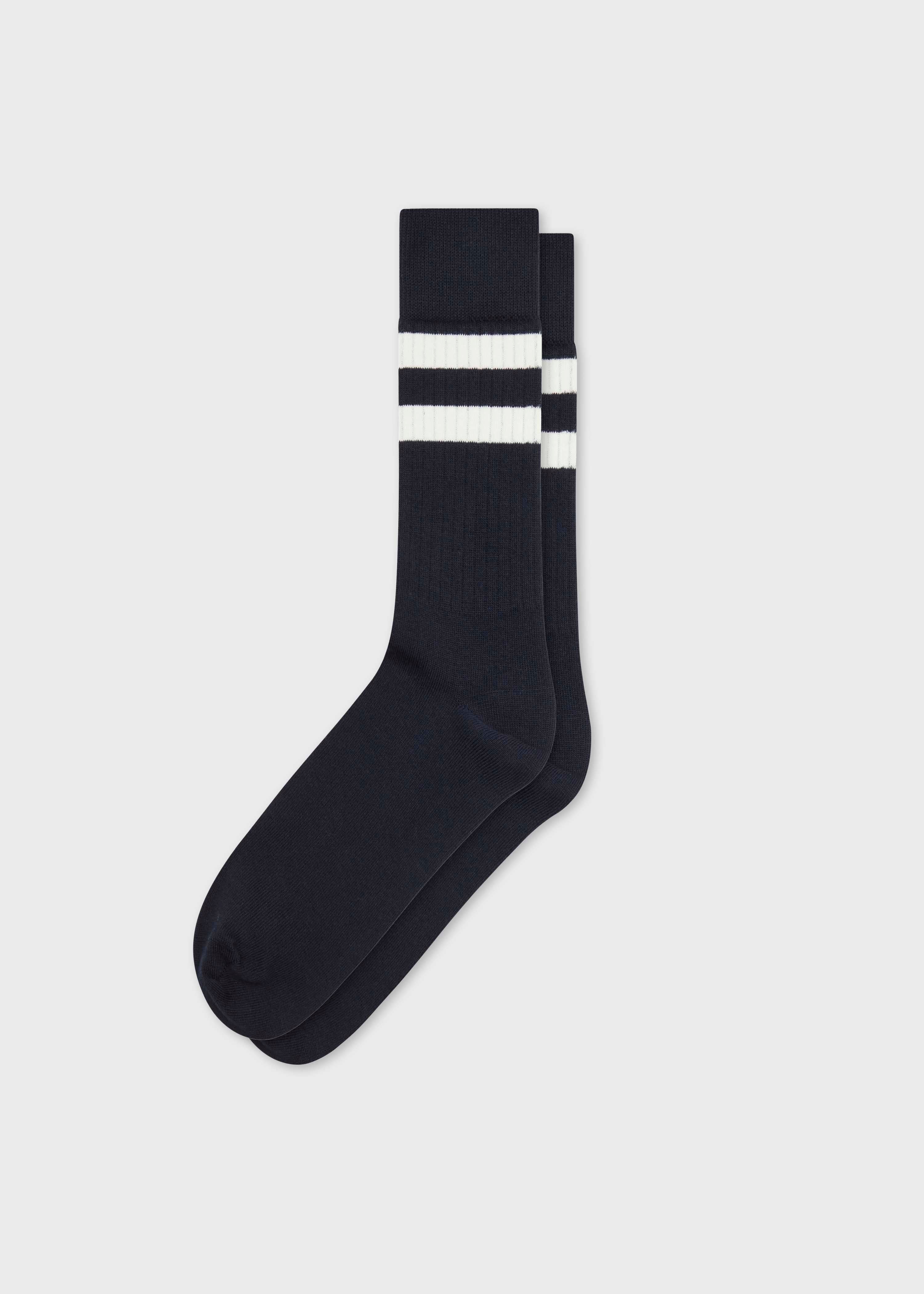 Retro Cotton Sock - Navy/cream