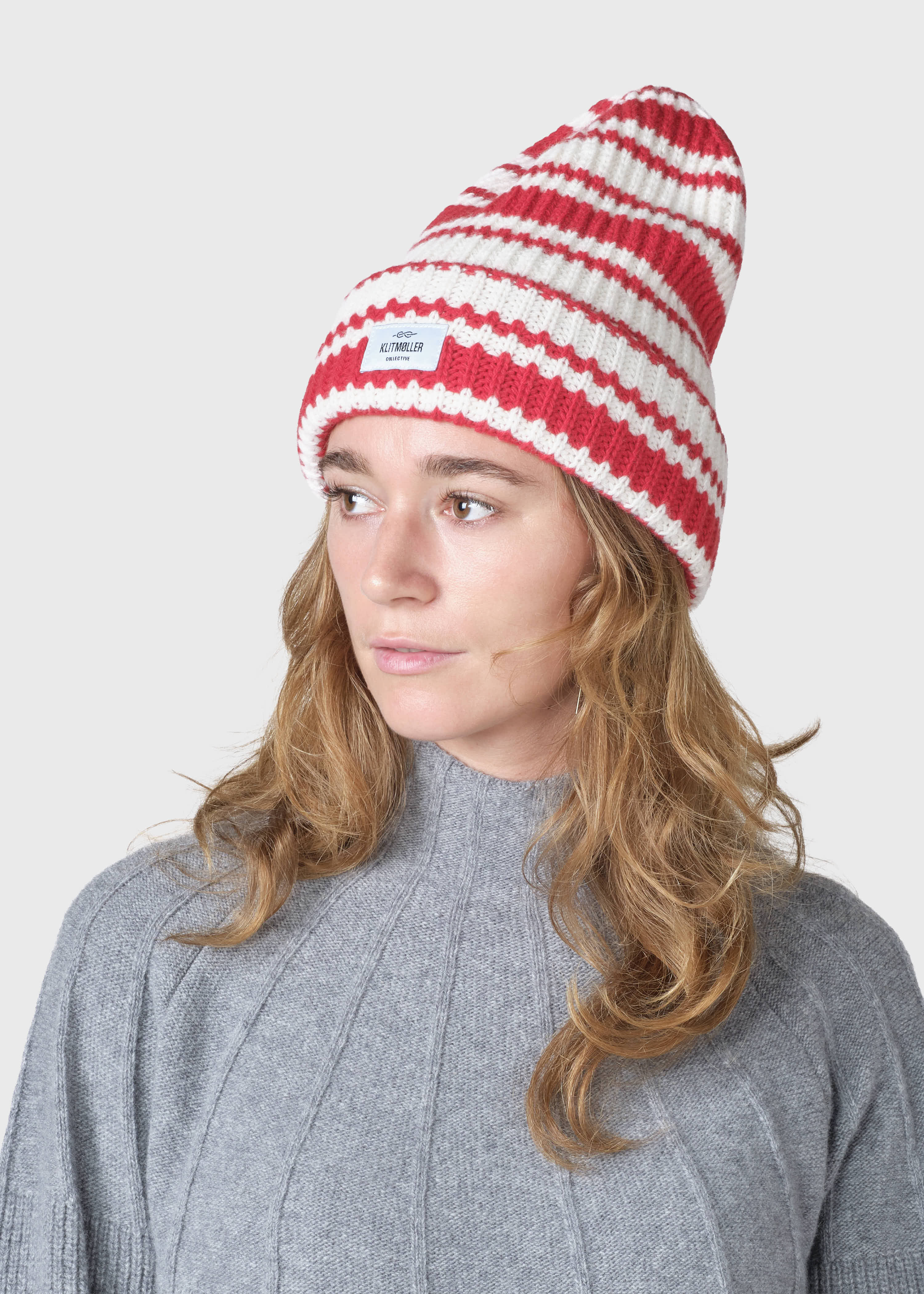 Stripe Wool Beanie - Cream/red