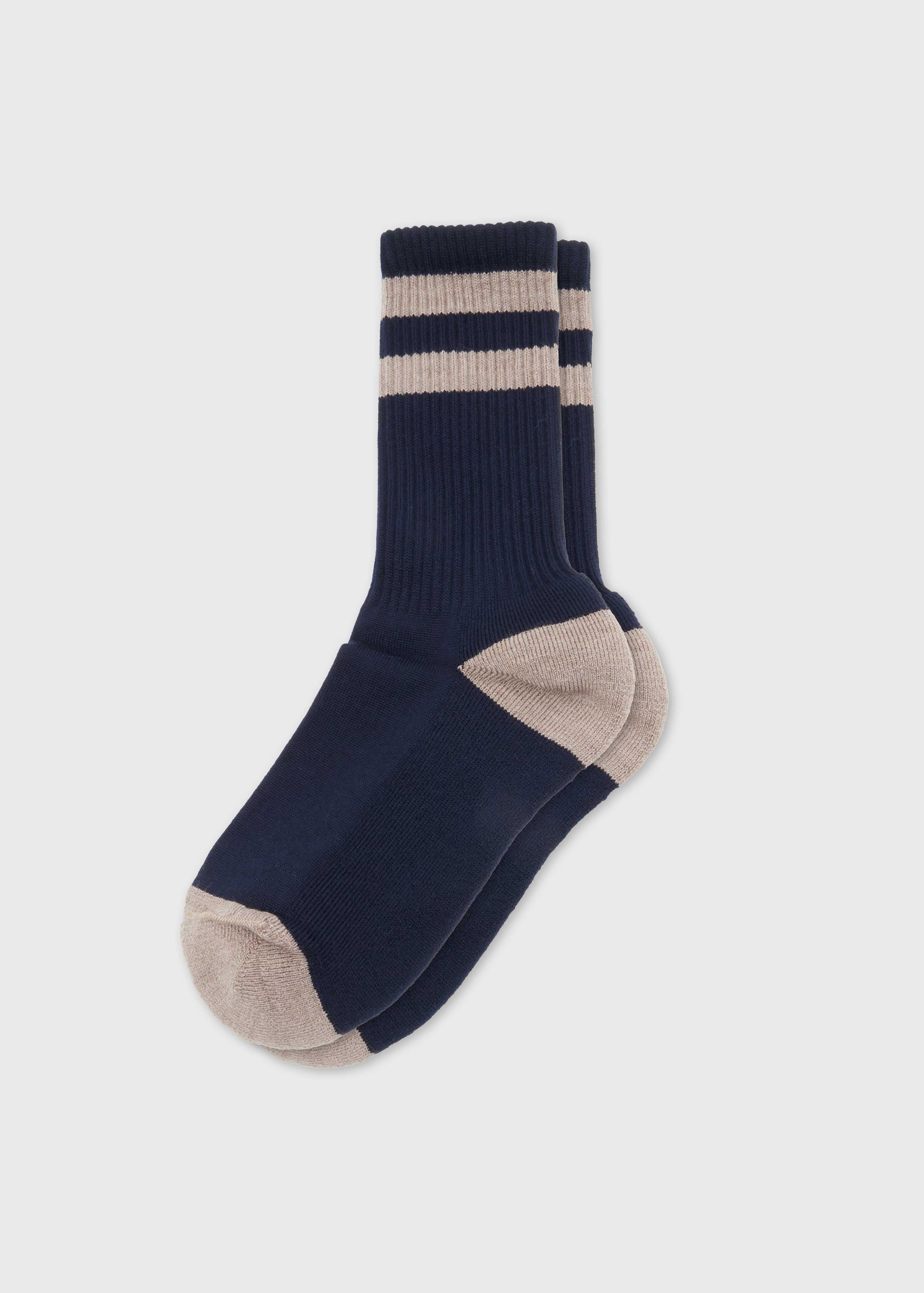 Striped Merino Sock - Navy/sand