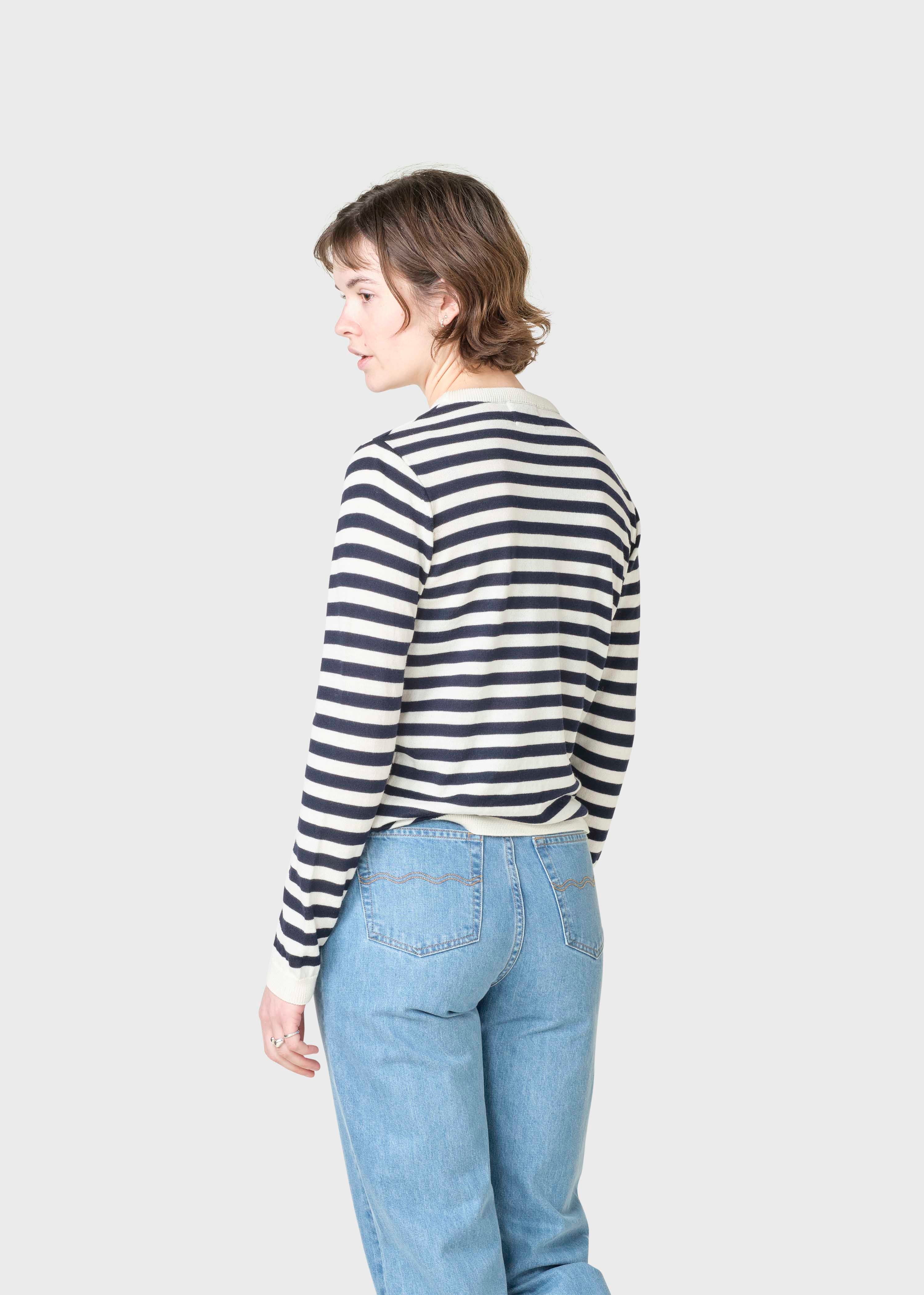 Womens Basic Stripe Merino Knit - Cream/navy