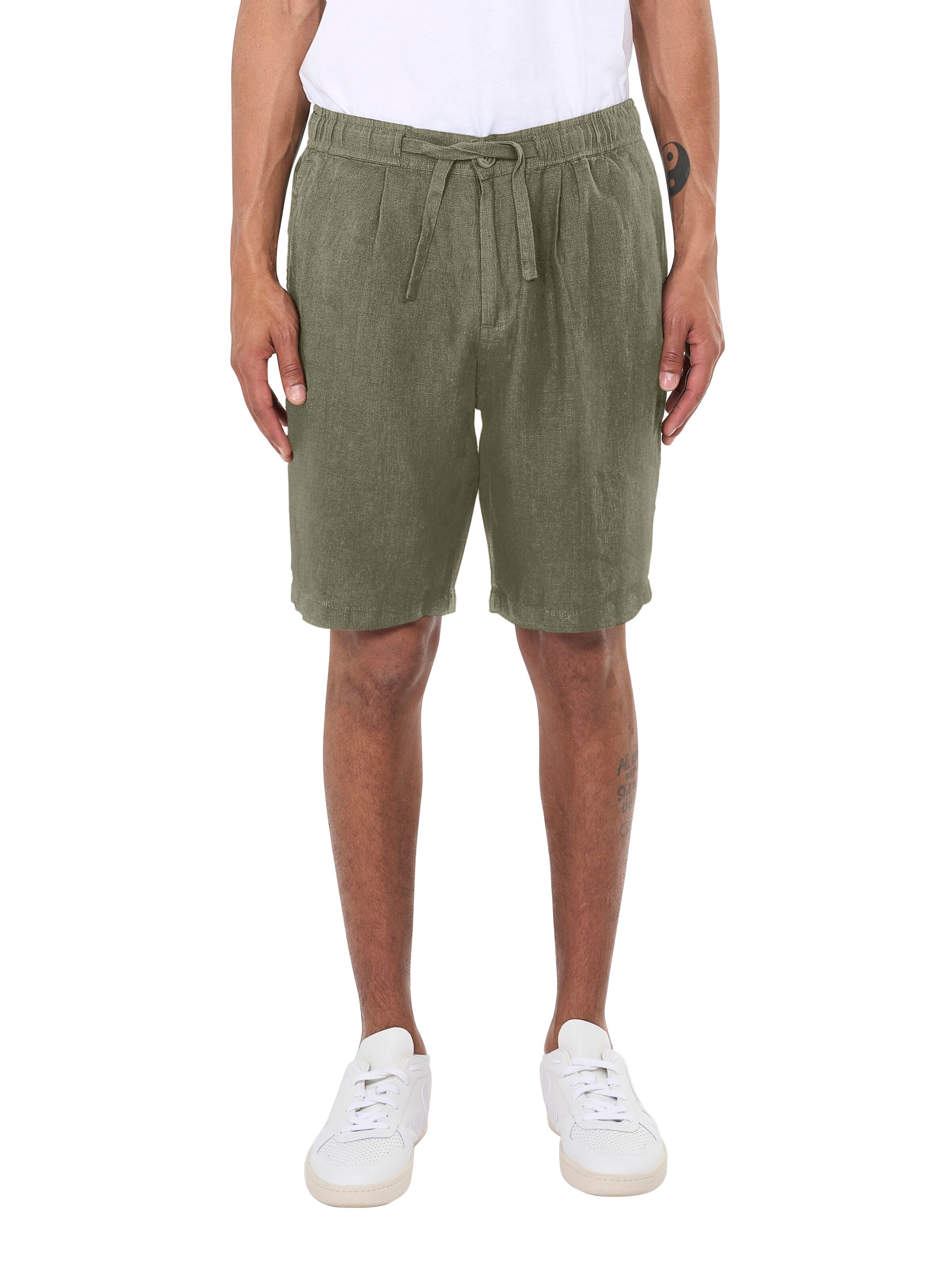 KnowledgeCotton Apparel - Lösa linneshorts - GOTS/Vegan - Burnt Olive
