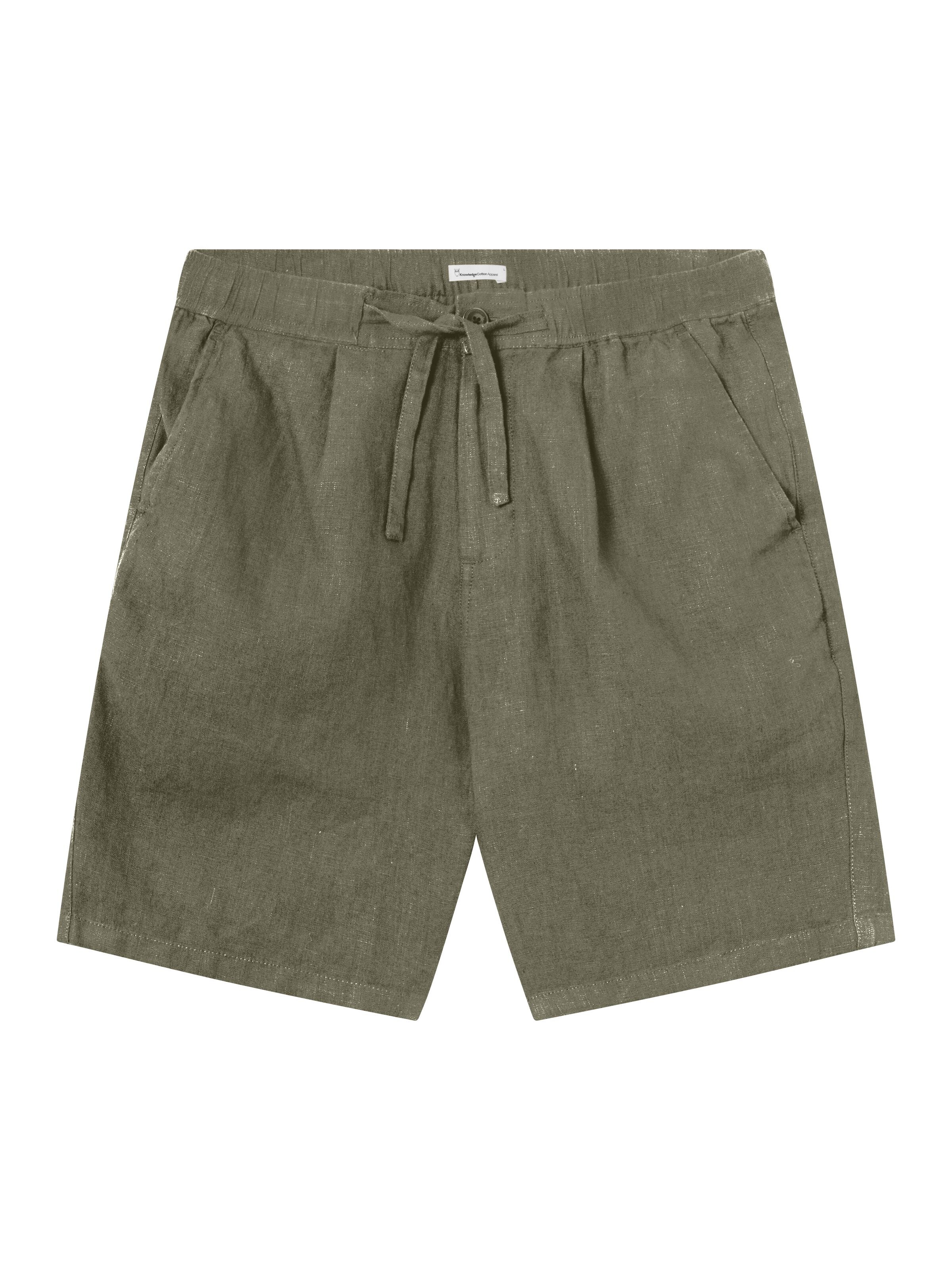KnowledgeCotton Apparel - Lösa linneshorts - GOTS/Vegan - Burnt Olive