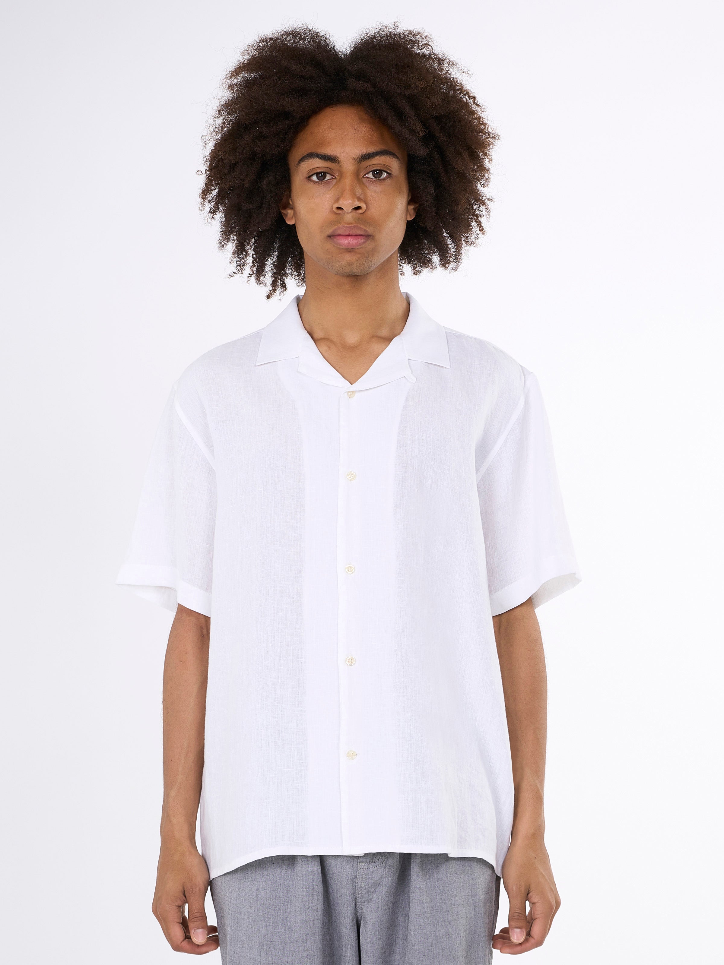 KnowledgeCotton Apparel - Box fit short sleeved linen shirt GOTS/Vegan - Bright White
