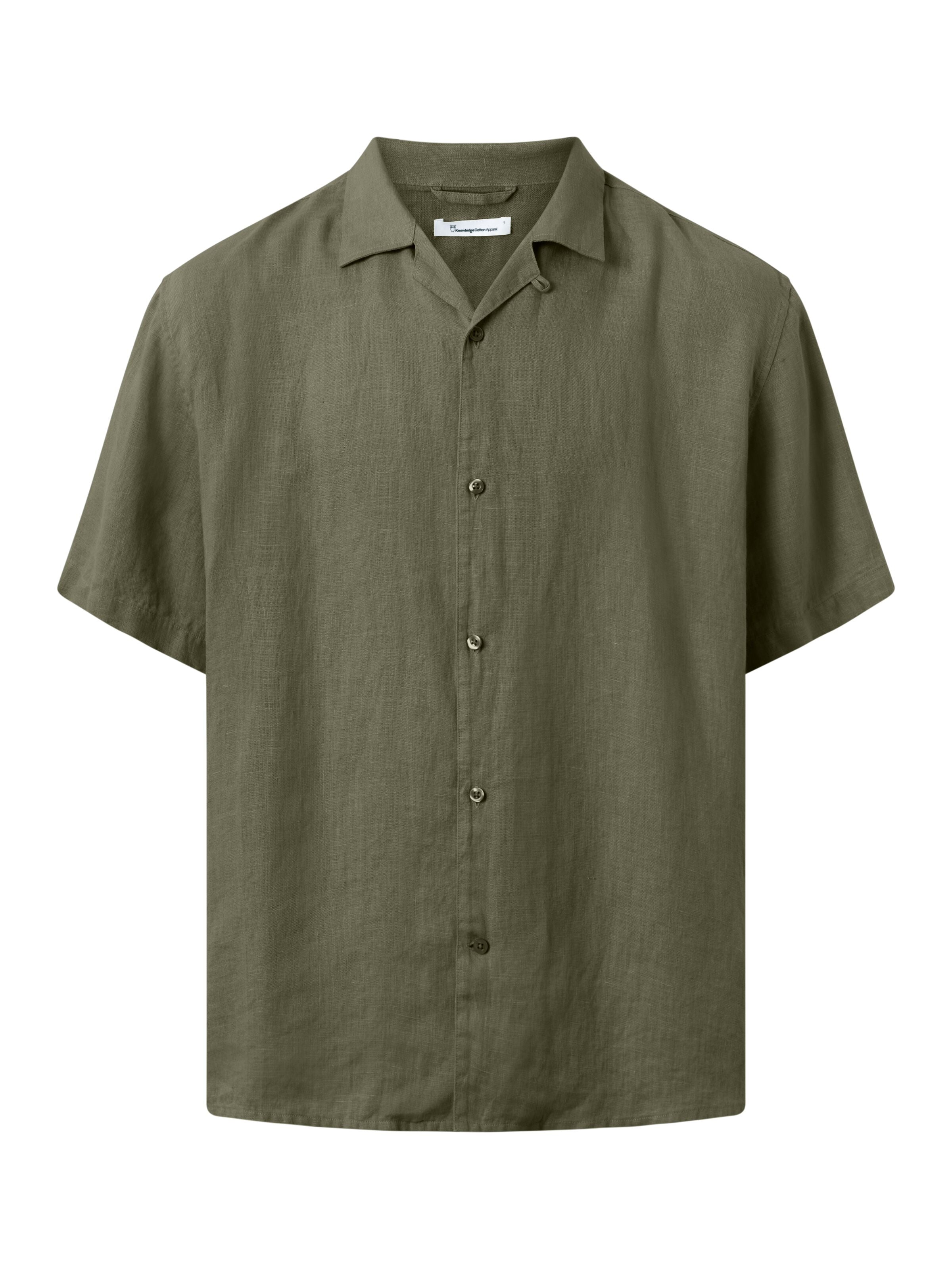 KnowledgeCotton Apparel - Box fit short sleeved linen shirt GOTS/Vegan - Burnt Olive