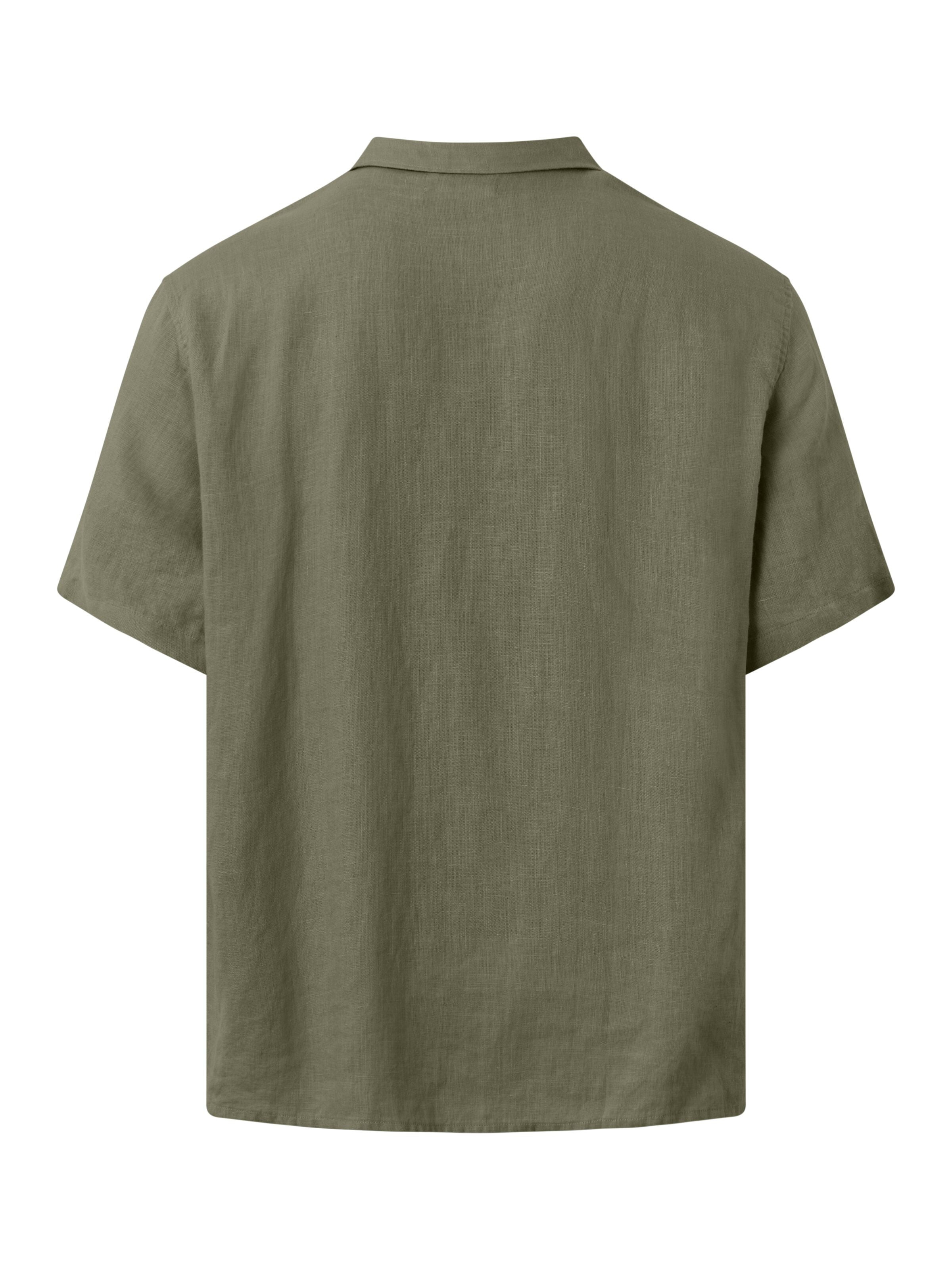 KnowledgeCotton Apparel - Box fit short sleeved linen shirt GOTS/Vegan - Burnt Olive