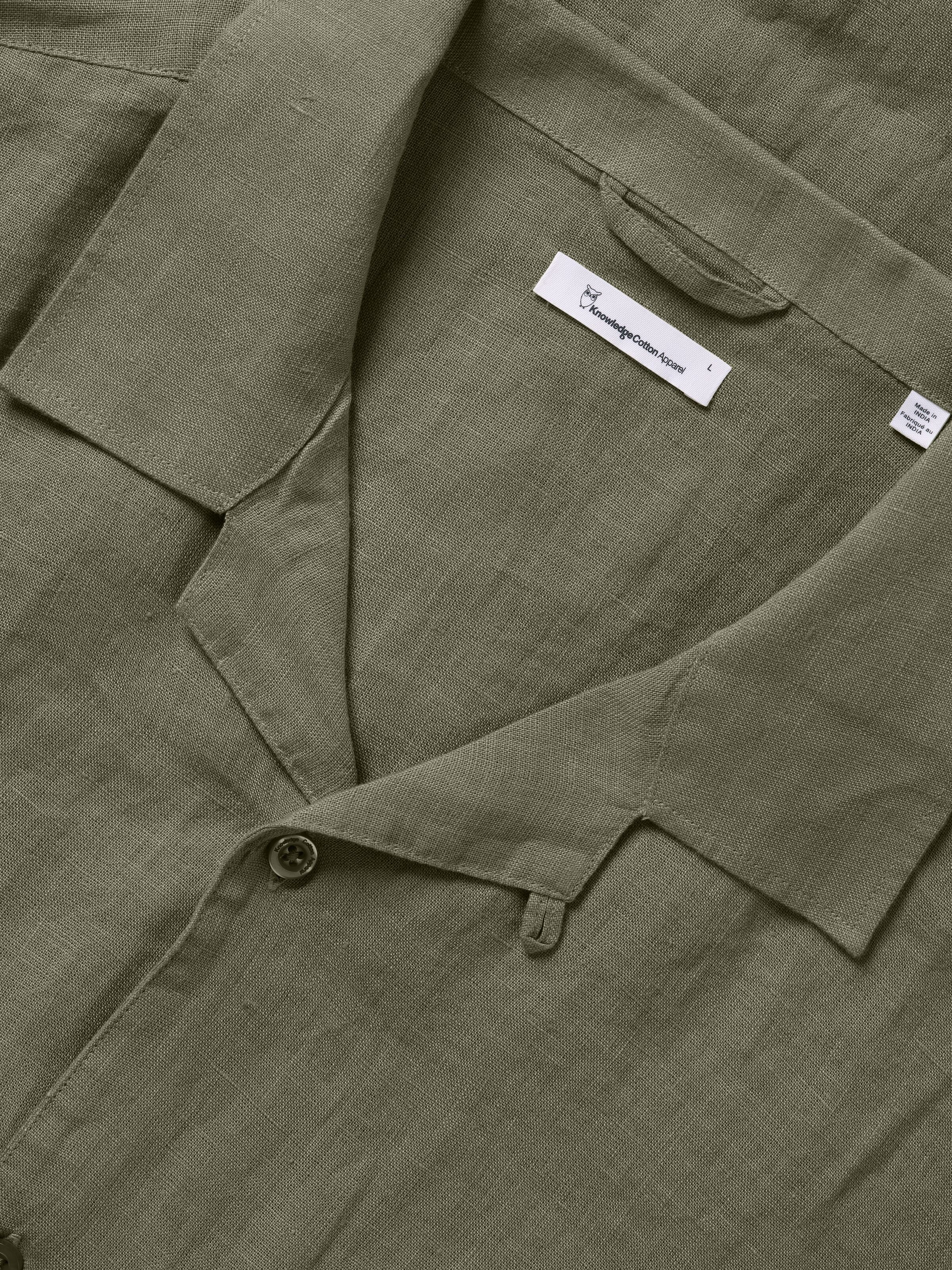KnowledgeCotton Apparel - Box fit short sleeved linen shirt GOTS/Vegan - Burnt Olive