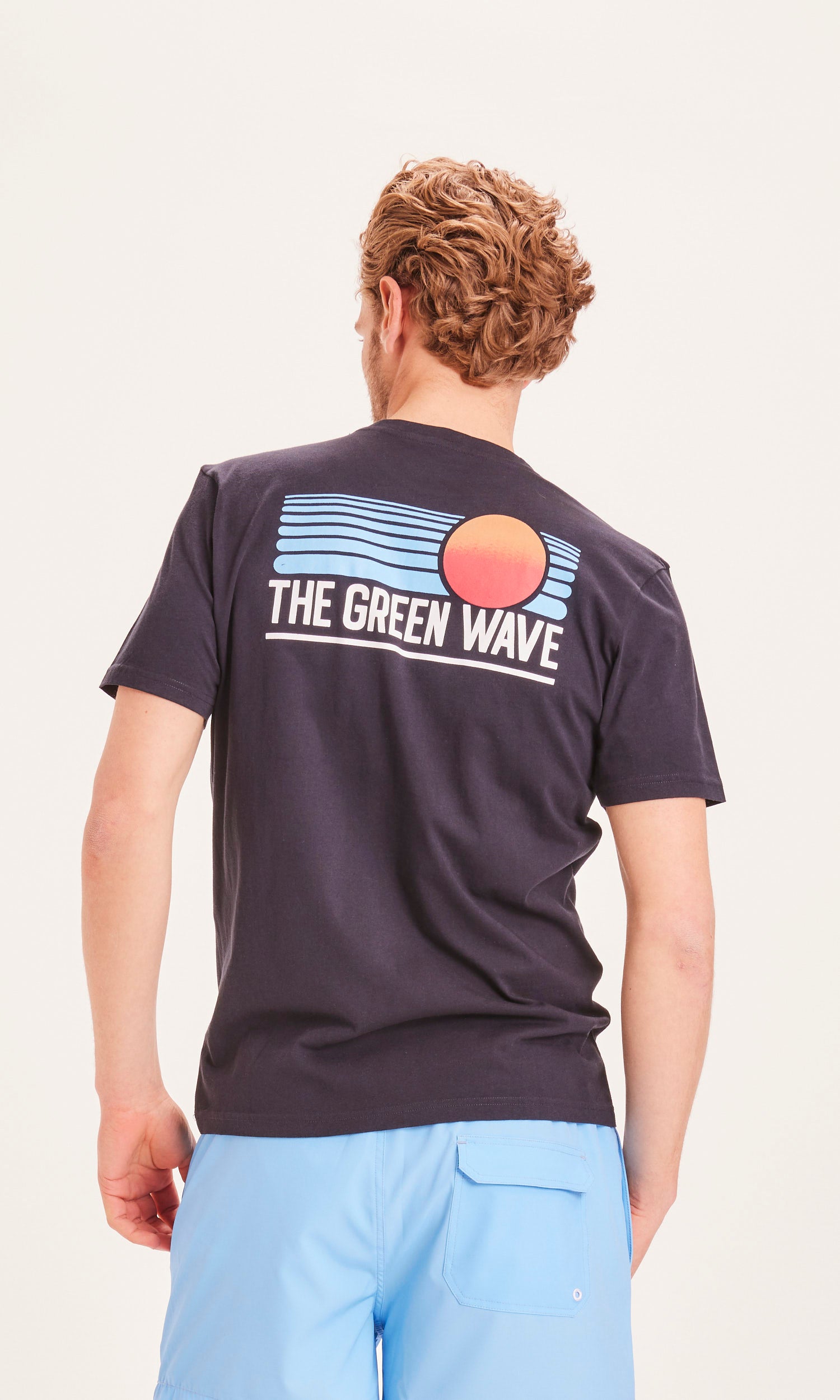KnowledgeCotton Apparel - ALDER The Green Wave sunset tee - GOTS/Vegan - Total Eclipse