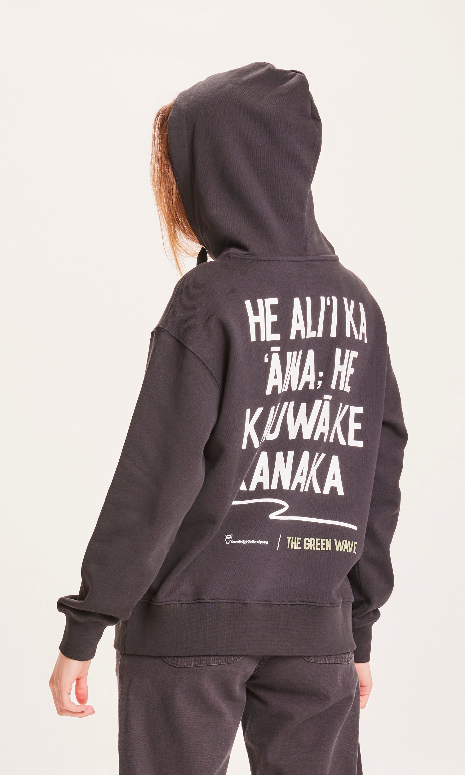 Knowledge Cotton Apparel DAPHNE The Green Wave print hoodie - Black Jet