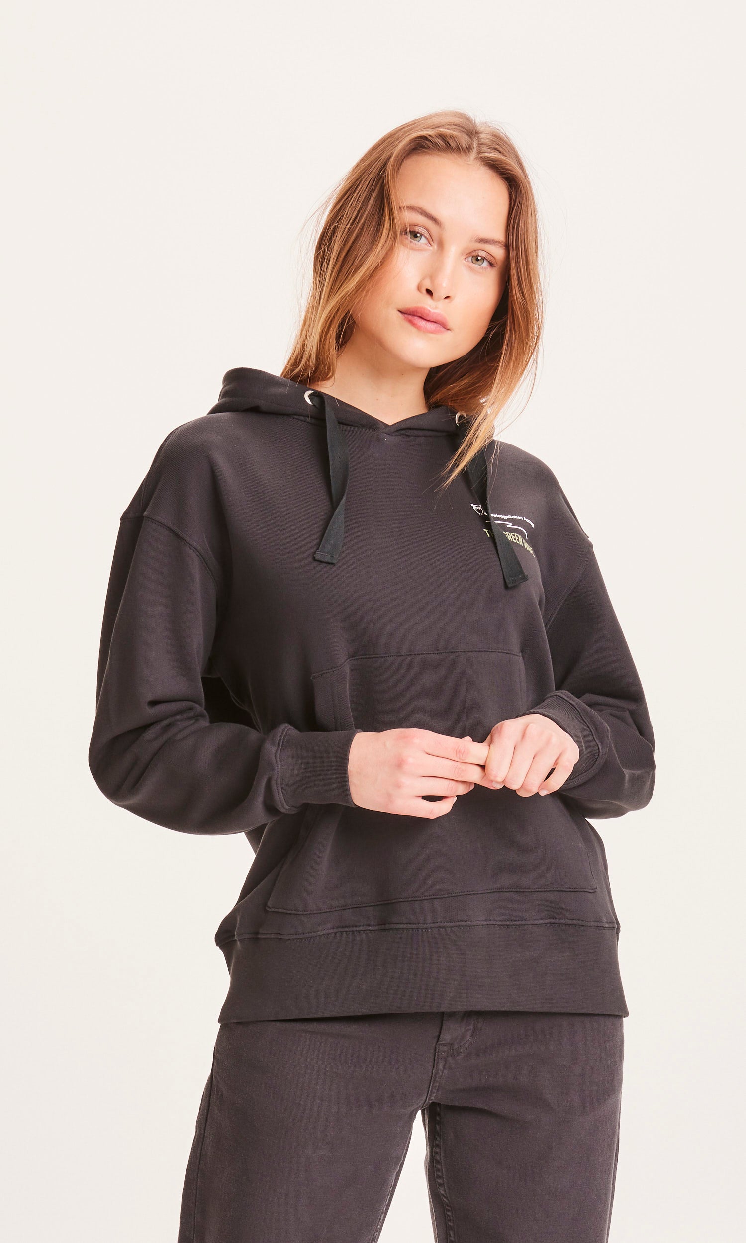 Knowledge Cotton Apparel DAPHNE The Green Wave print hoodie - Black Jet