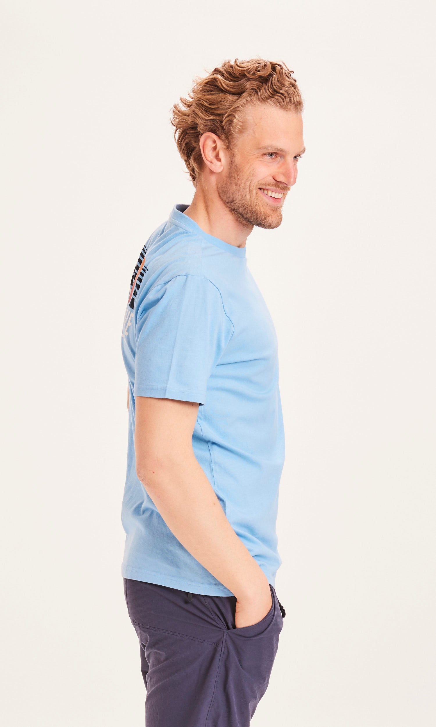 KnowledgeCotton Apparel – ALDER The Green Wave Sunset T-Shirt – GOTS/Vegan – Alaskan Blue