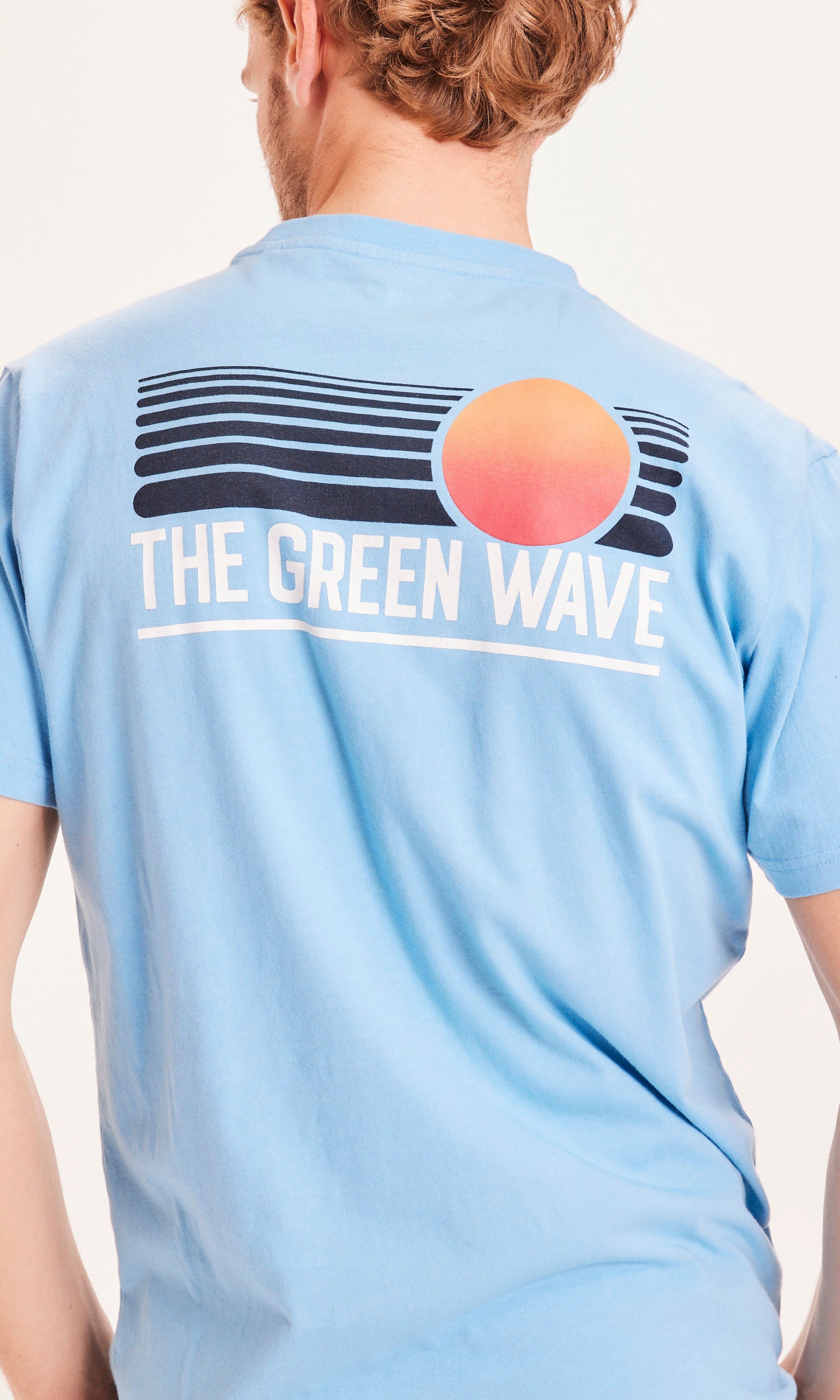KnowledgeCotton Apparel – ALDER The Green Wave Sunset T-Shirt – GOTS/Vegan – Alaskan Blue