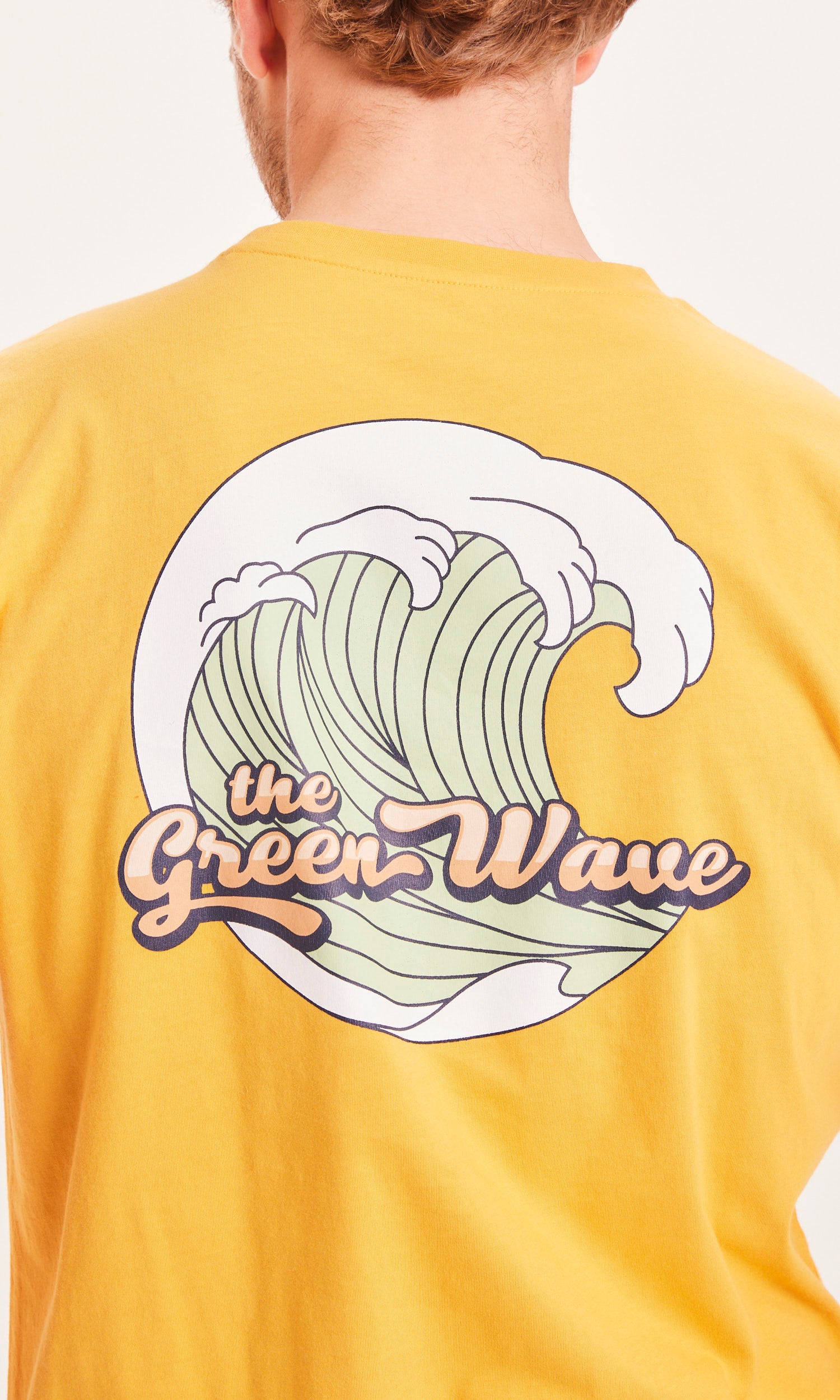 KnowledgeCotton Apparel Alder The Green Wave T-Shirt - GOTS/Vegan - Honey Gold