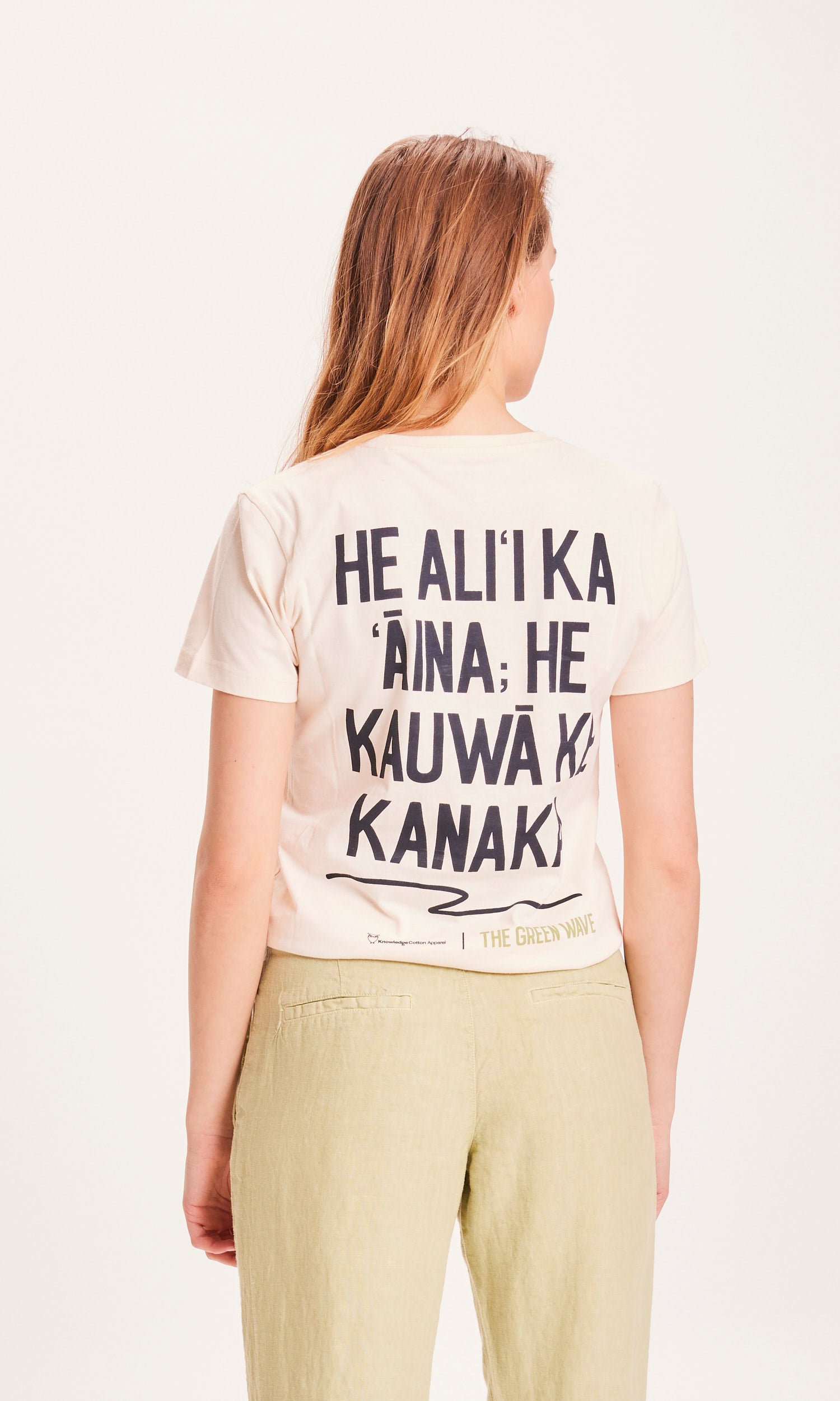 KnowledgeCotton Apparel - ROSA The Green Wave T-shirt - GOTS/Vegan- Butter Cream