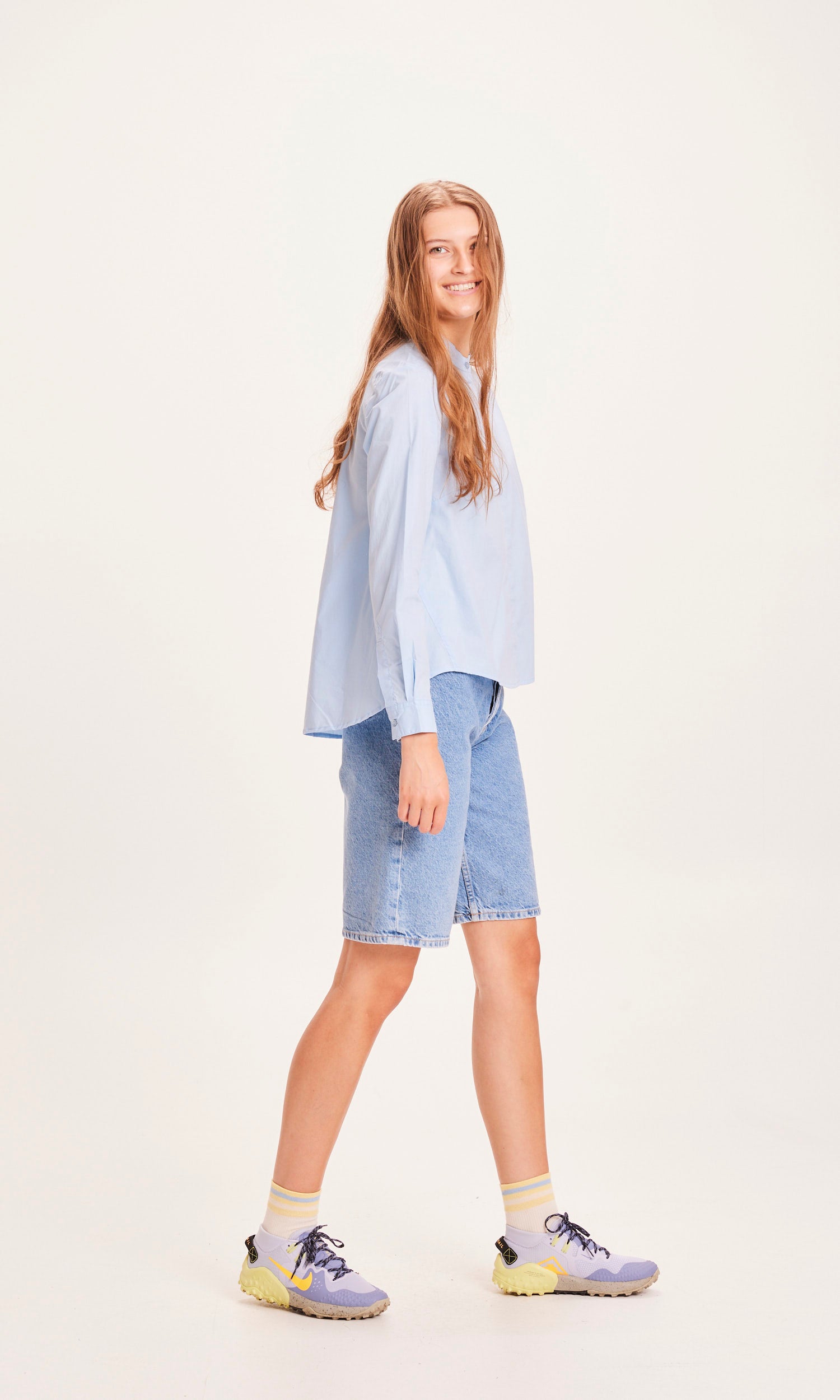 KnowledgeCotton Apparel REBORN™ ALLY high waist bermuda denim shorts - GRS/Vegan