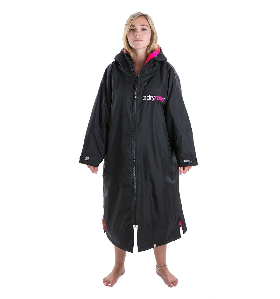 Dryrobe advance long sleeve poncho | adults | black/pink