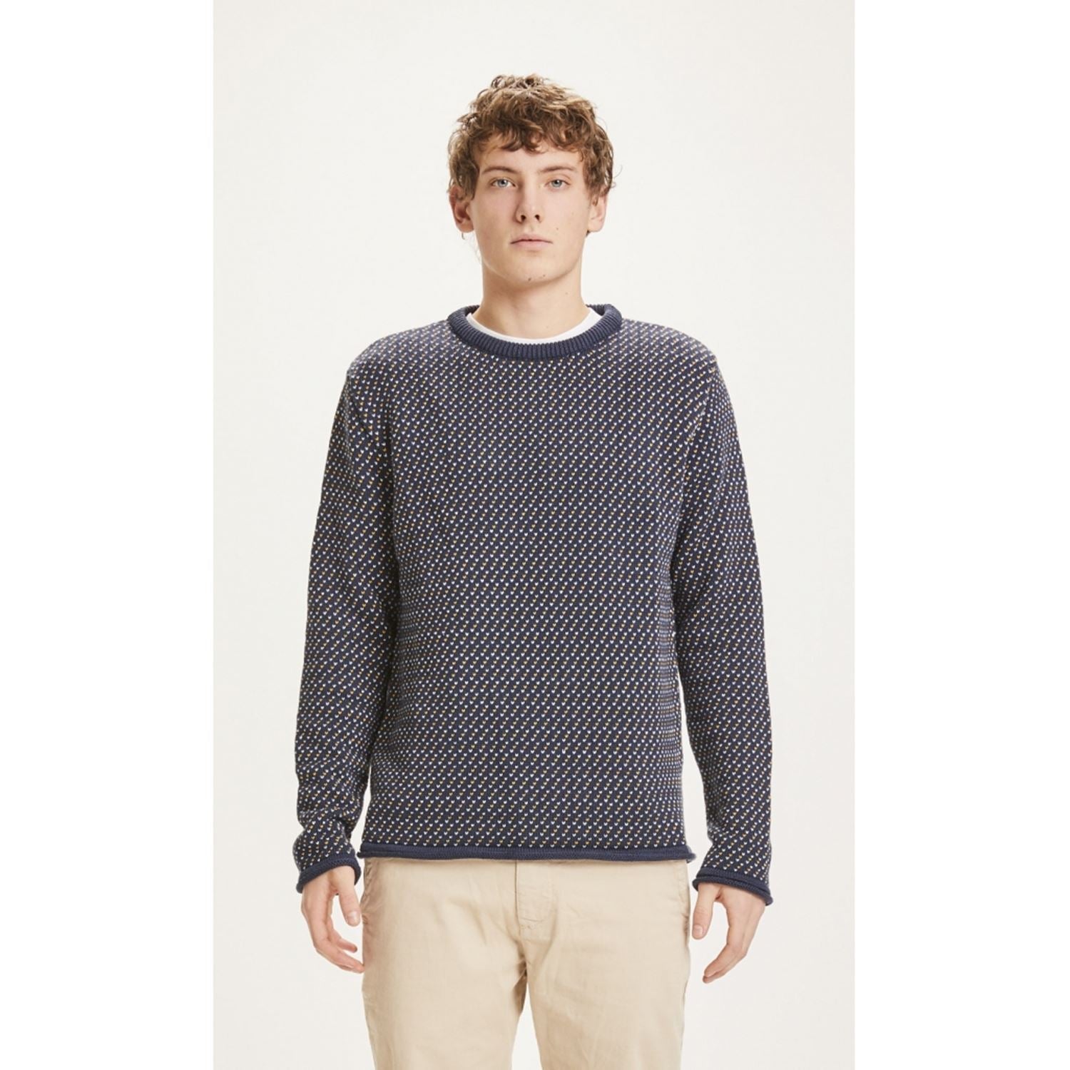 Knowledge Cotton Apparel Valley Jacquard Knit Sweater, Total Eclipse