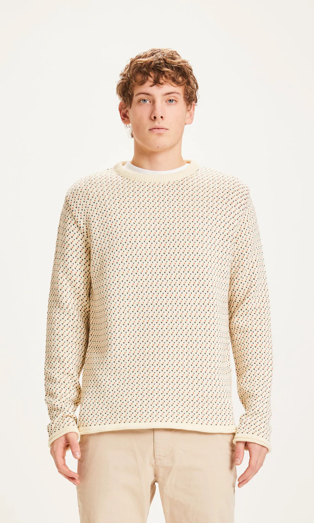 Knowledge Cotton Apparel Valley Jacquard knit sweater, Arabia Spice